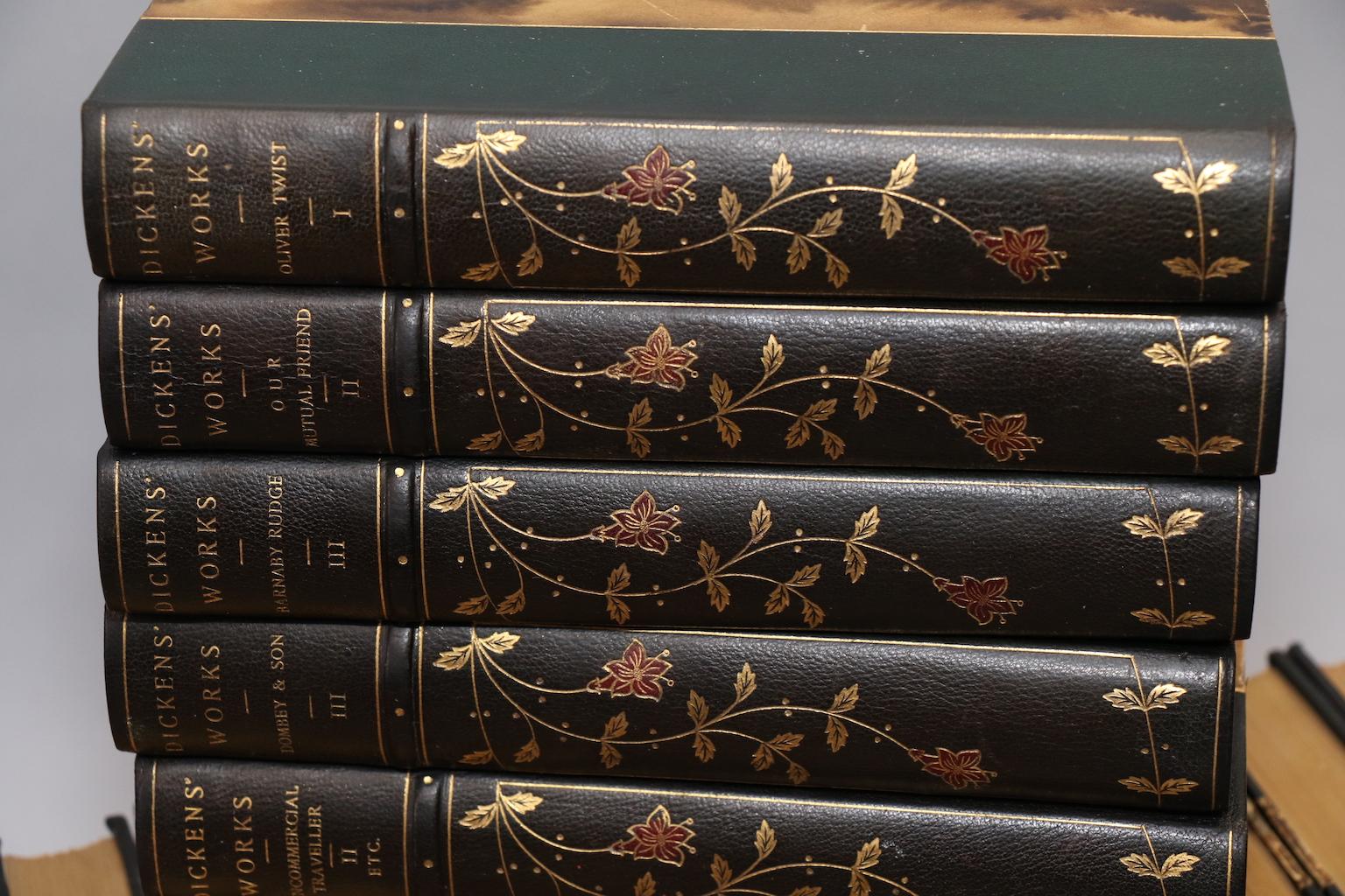 New Century Edition. Leatherbound. 48 volumes. Bound in 3/4 green Morocco with marbled boards, top edges gilt, & raised bands, as well as ornate floral gilt tooling on spines. Illustrated. Very good. Published in Boston by Dana Estes & Co. Not