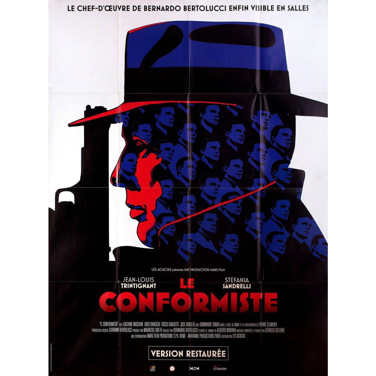 Originales französisches Großplakat von Piero Ermanno Iaia aus dem Jahr 2015 für den Film Der Konformist (Il Conformista) von Bernardo Bertolucci aus dem Jahr 1970 mit Jean-Louis Trintignant / Stefania Sandrelli / Gastone Moschin / Enzo Tarascio.