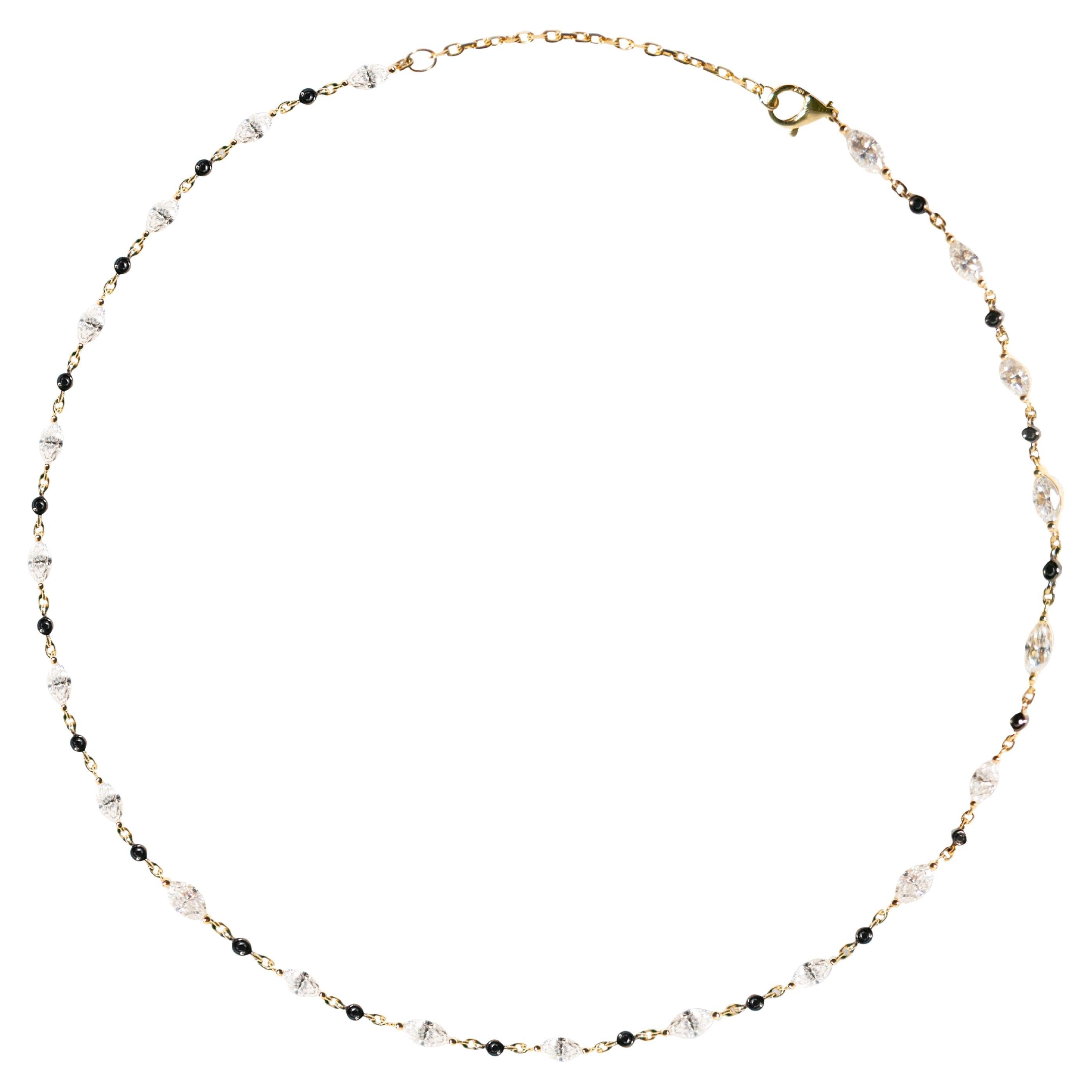 The Constellation Marquise and Black Sapphire Choker, 10kt Yellow Gold For Sale