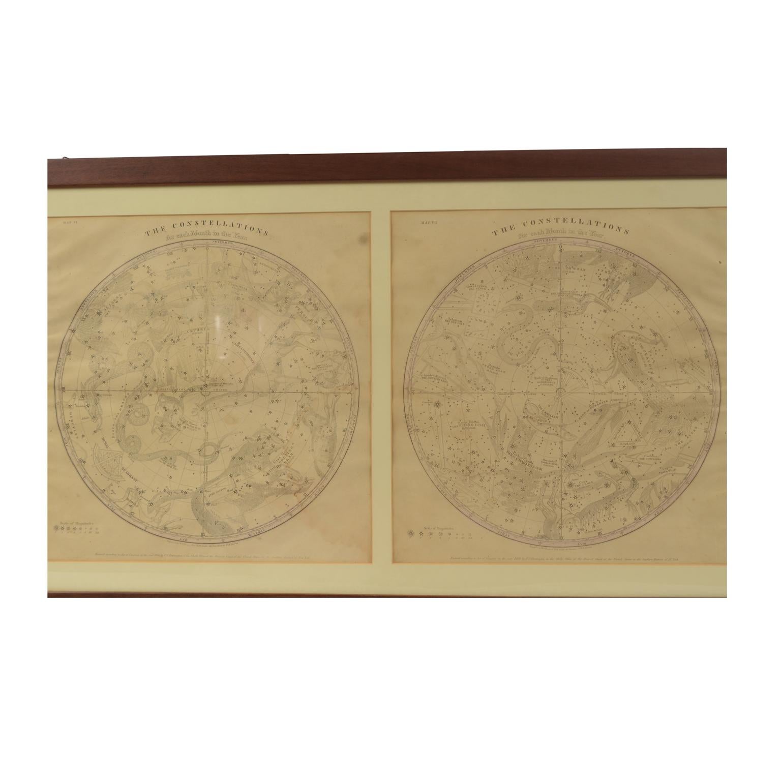 Map VI and VII depicting the constellations titled The Constellations for each Month in the Year. 