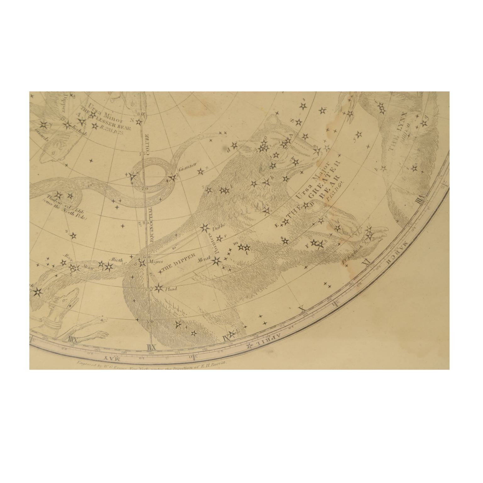 1856s The Constellations Map for Each Month in the Year by FJ Huntington N.Y. In Good Condition In Milan, IT