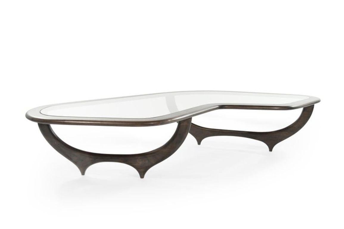 Glass Contour Coffee Table in Special Walnut by Stamford Modern For Sale