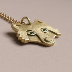 The Convel Wolf Ethical Amulet Pendant 18ct Fairmined Gold Green Diamond Eyes