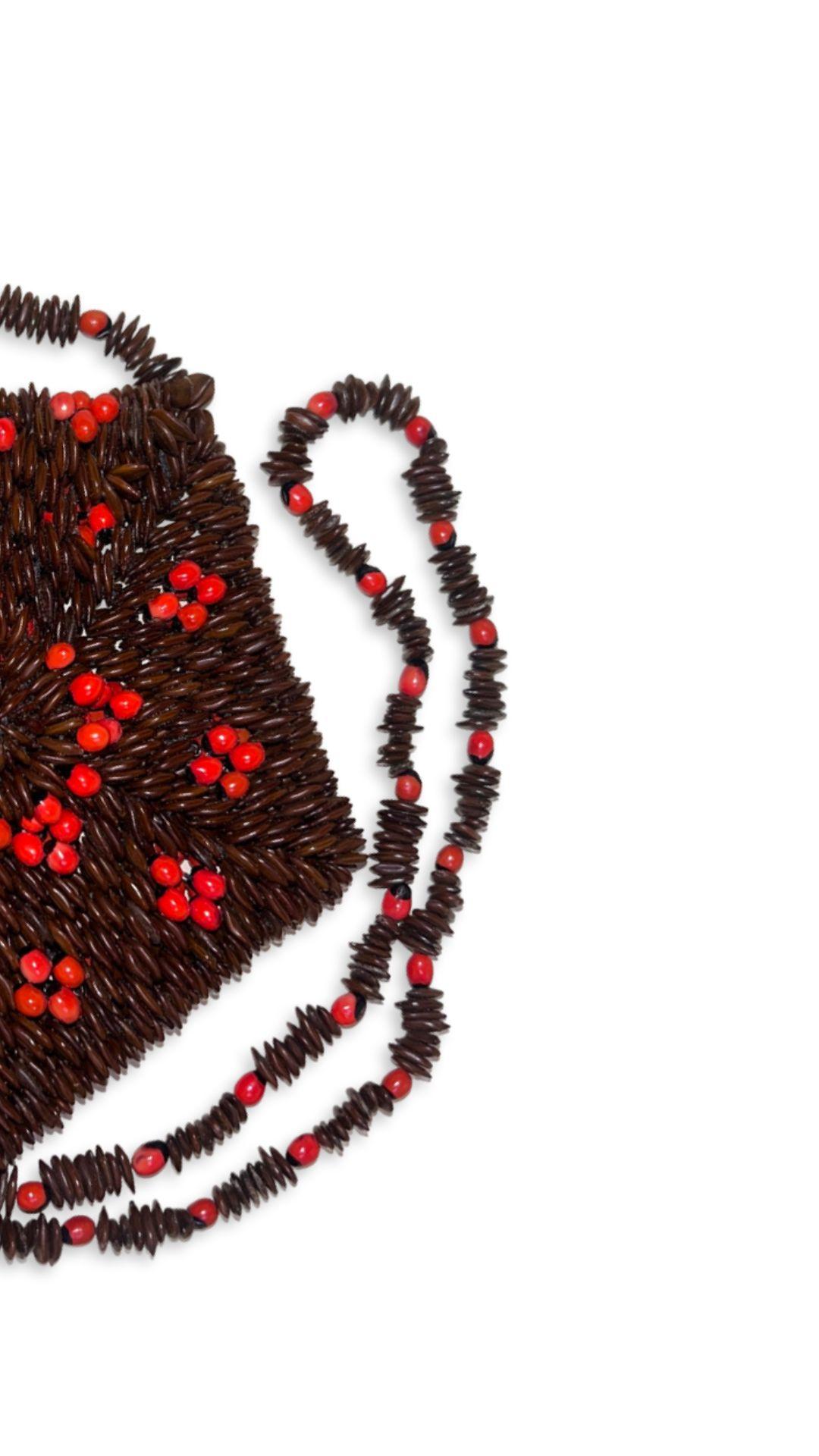 Artisan Cordia Coin Purse, Handmade Wild Tamarind Seedwork For Sale