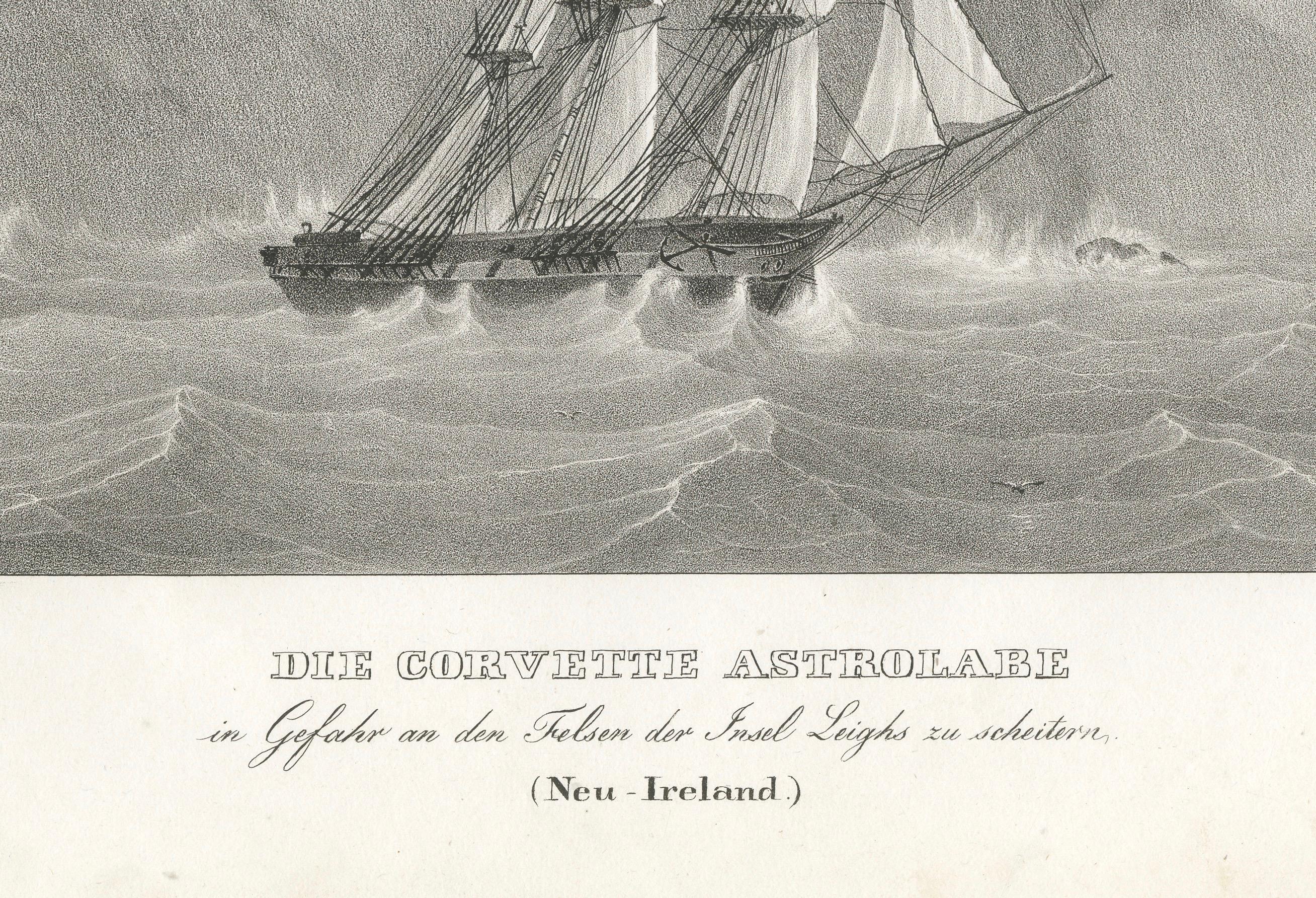 The Corvette Astrolabe in Peril at the Rocks near Legh Island (New Ireland) 1836 In Good Condition For Sale In Langweer, NL