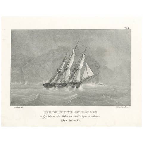The Corvette Astrolabe in Peril at the Rocks near Legh Island (New Ireland) 1836
