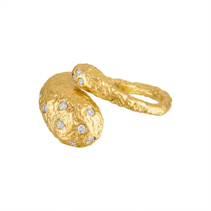 Round Cut The Cosmic Python Diamond Cocktail Ring in 22k Gold For Sale