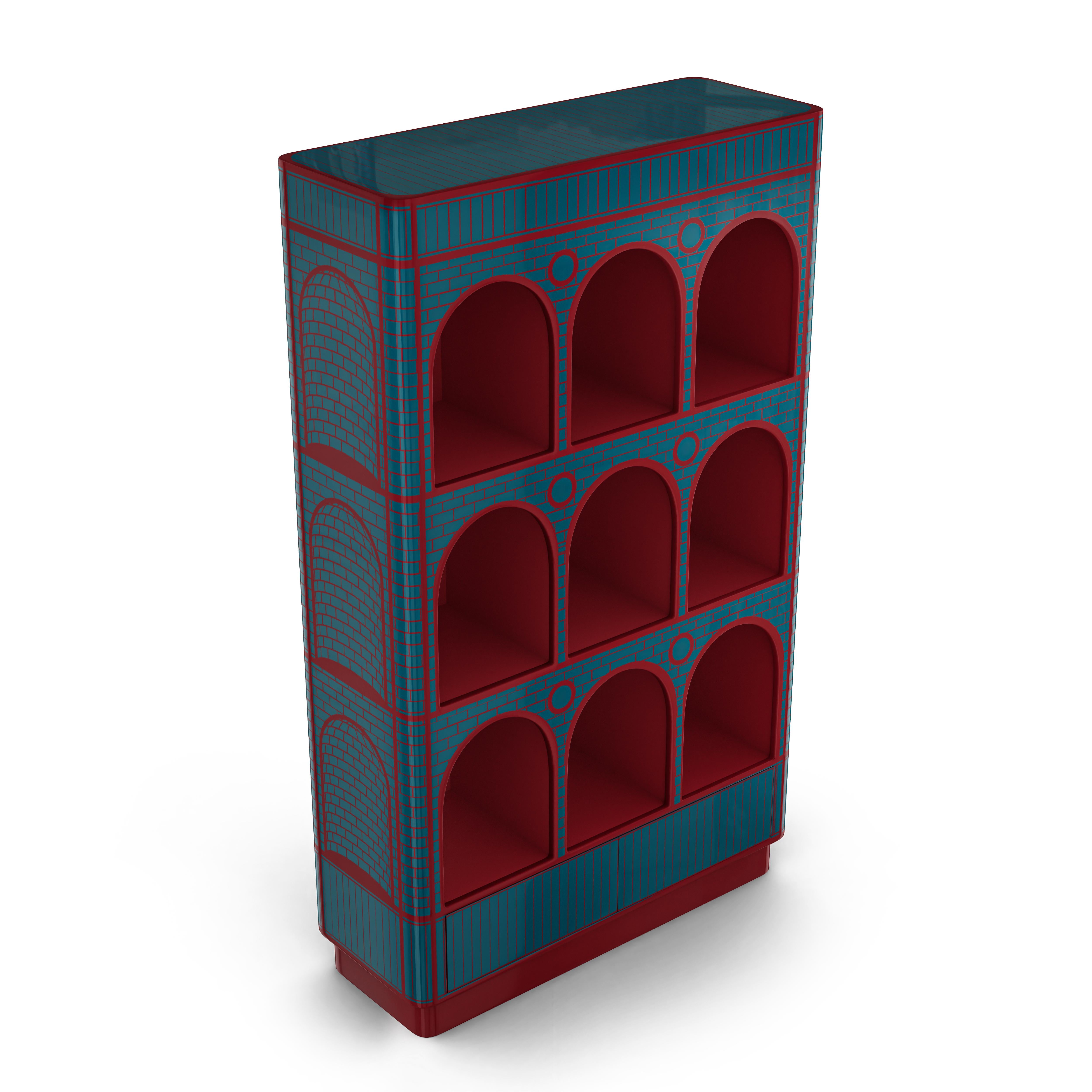 Modern Count Berry Blue and Red Showcase Cabinet by Matteo Cibic For Sale