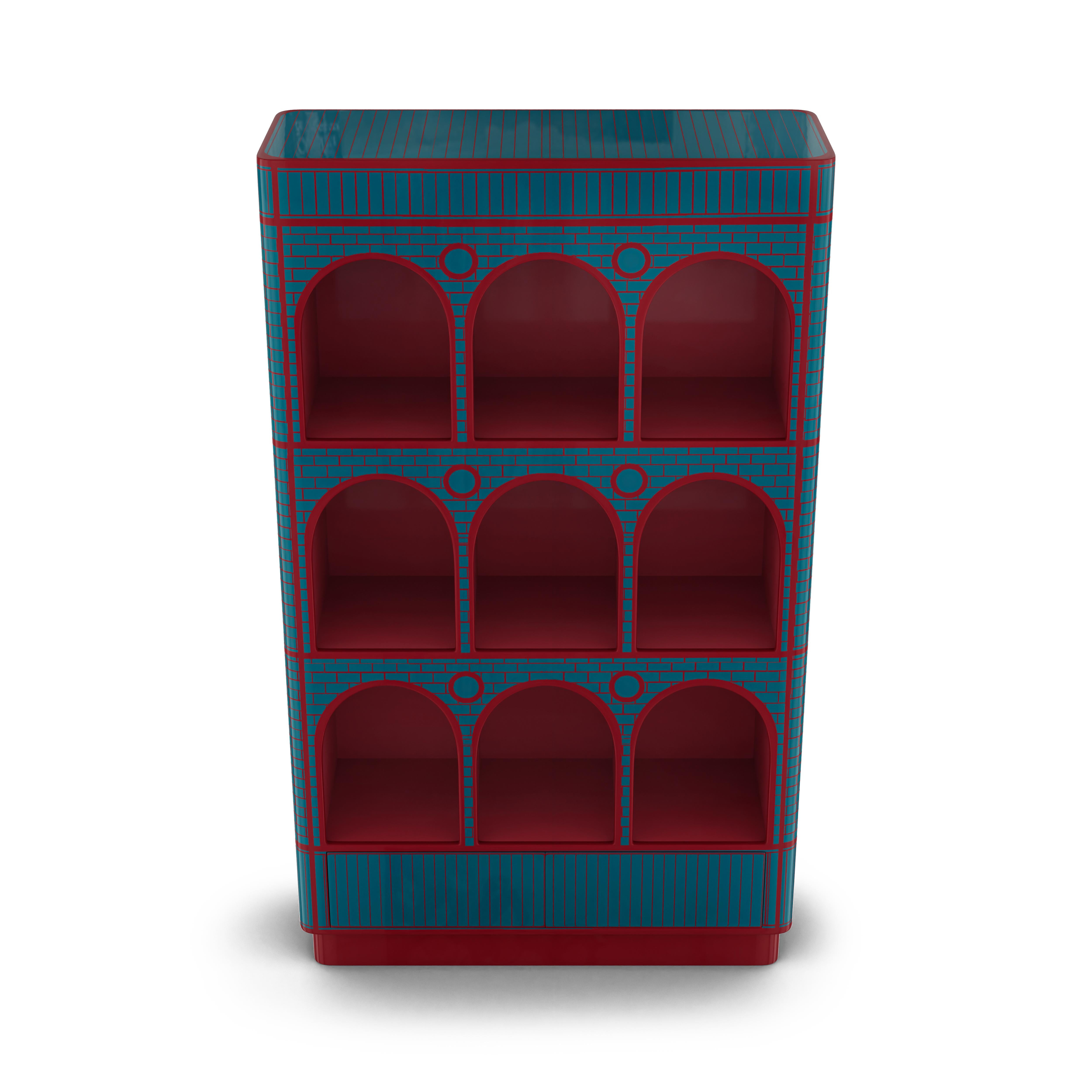 Indian Count Berry Blue and Red Showcase Cabinet by Matteo Cibic For Sale