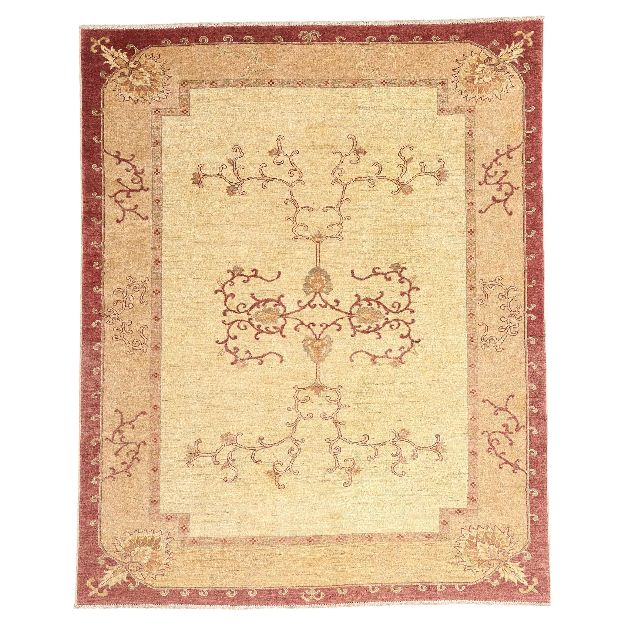 The Courtly Vine Reverie: A Vintage Oushak Masterpiece of Timeless Refinement For Sale