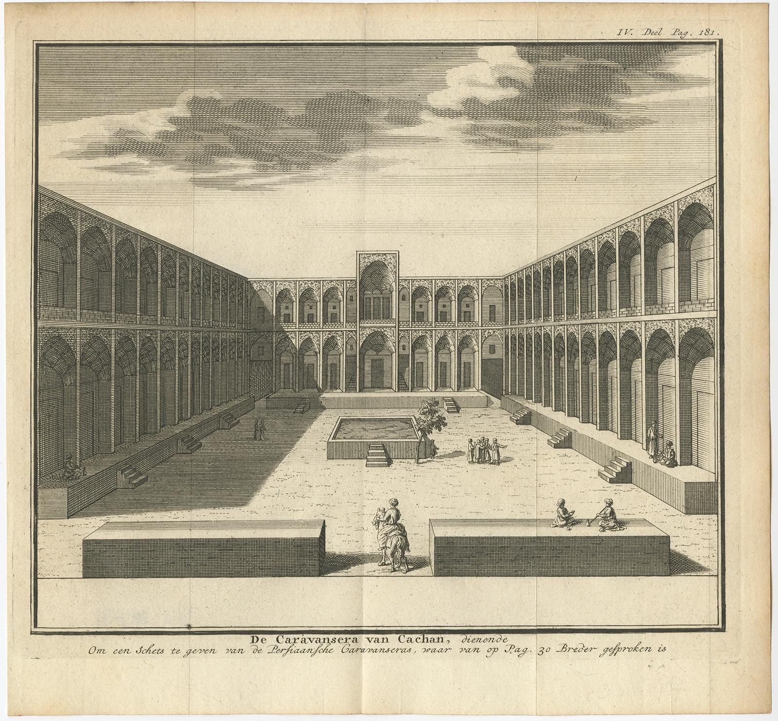 The Courtyard of the Caravansery in Kashan 'Isphahan Province in Iran', 1732 In Good Condition For Sale In Langweer, NL