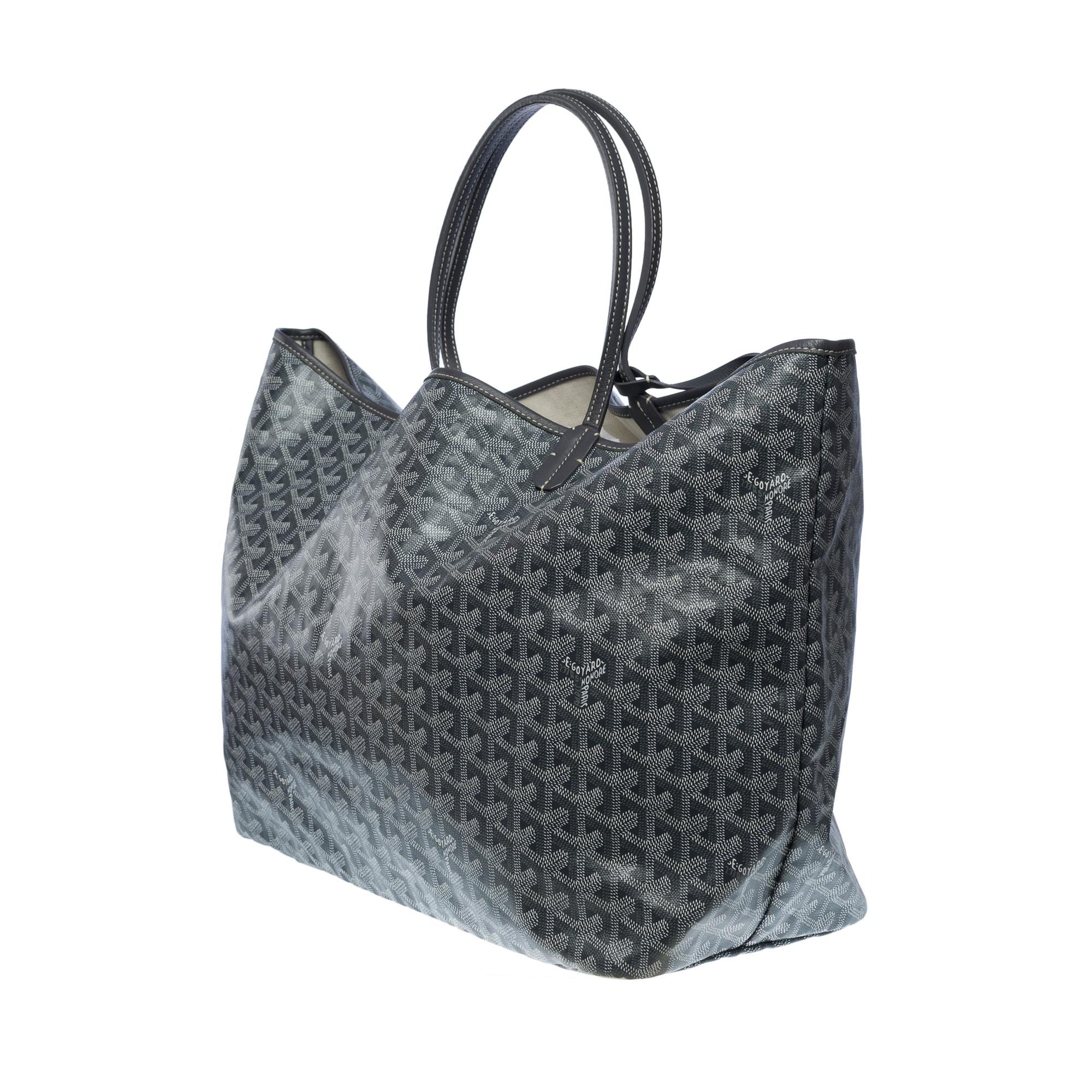 The Coveted Goyard Saint-Louis GM Tote bag in grey and white canvas, SHW In Excellent Condition In Paris, IDF