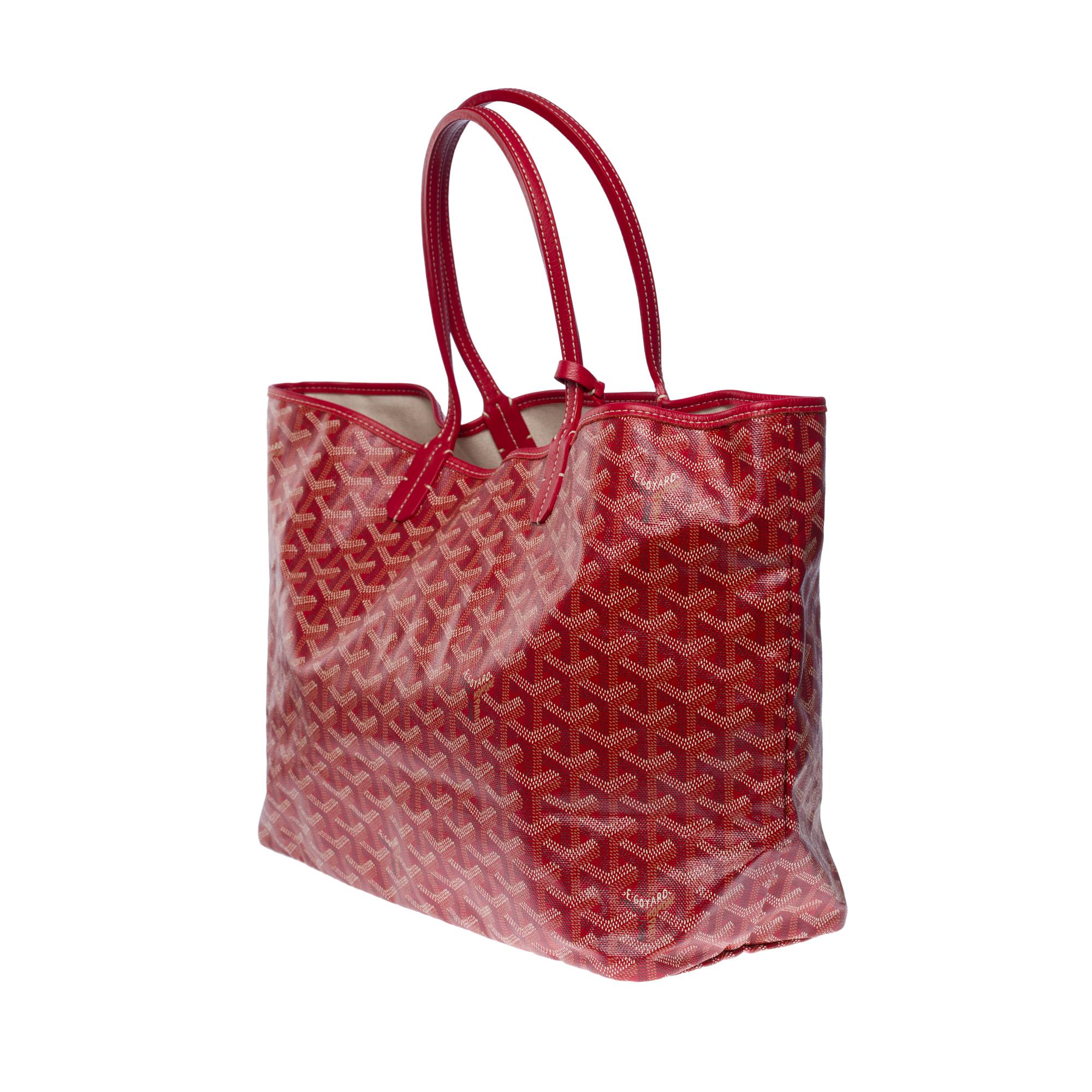 The Coveted Goyard Saint-Louis PM Tote bag in Red canvas and leather, SHW In Excellent Condition In Paris, IDF
