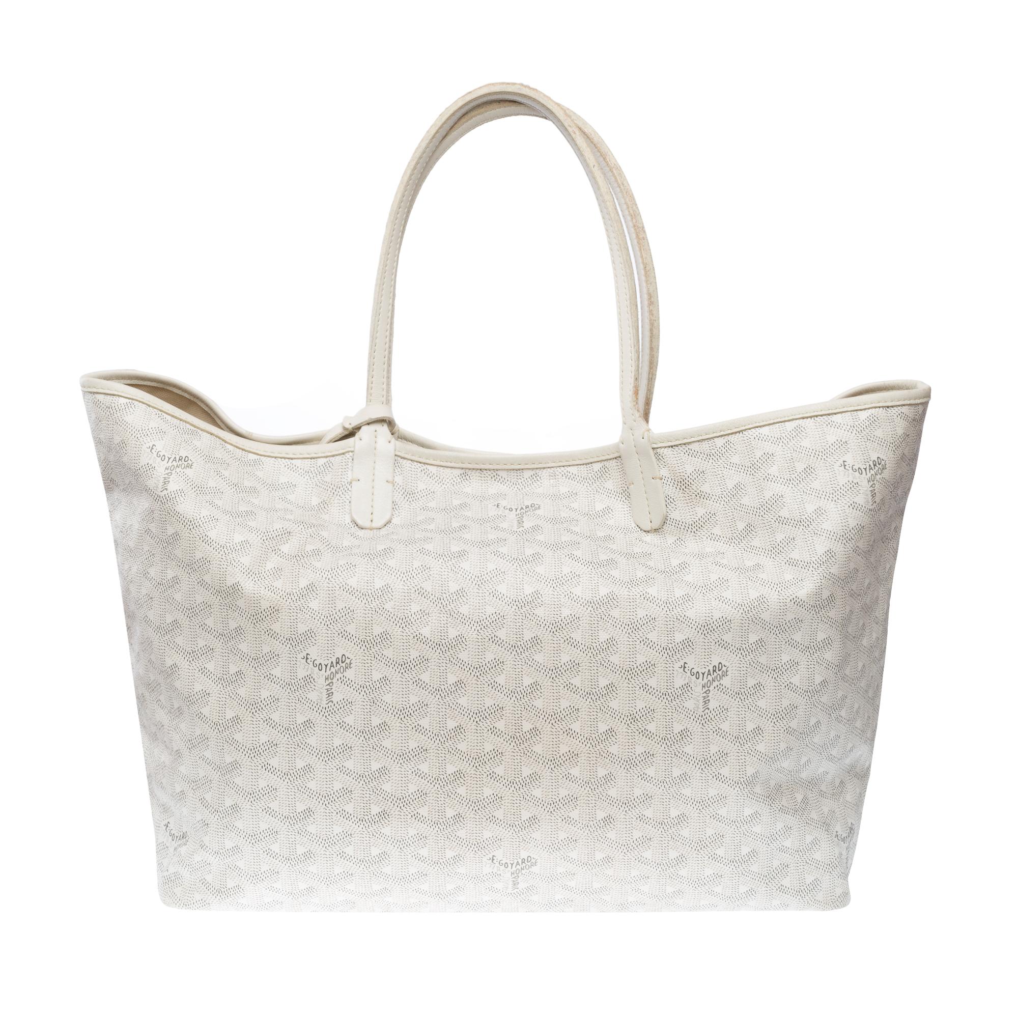 The Coveted Goyard Saint-Louis PM Tote bag in White canvas and leather, SHW In Good Condition For Sale In Paris, IDF