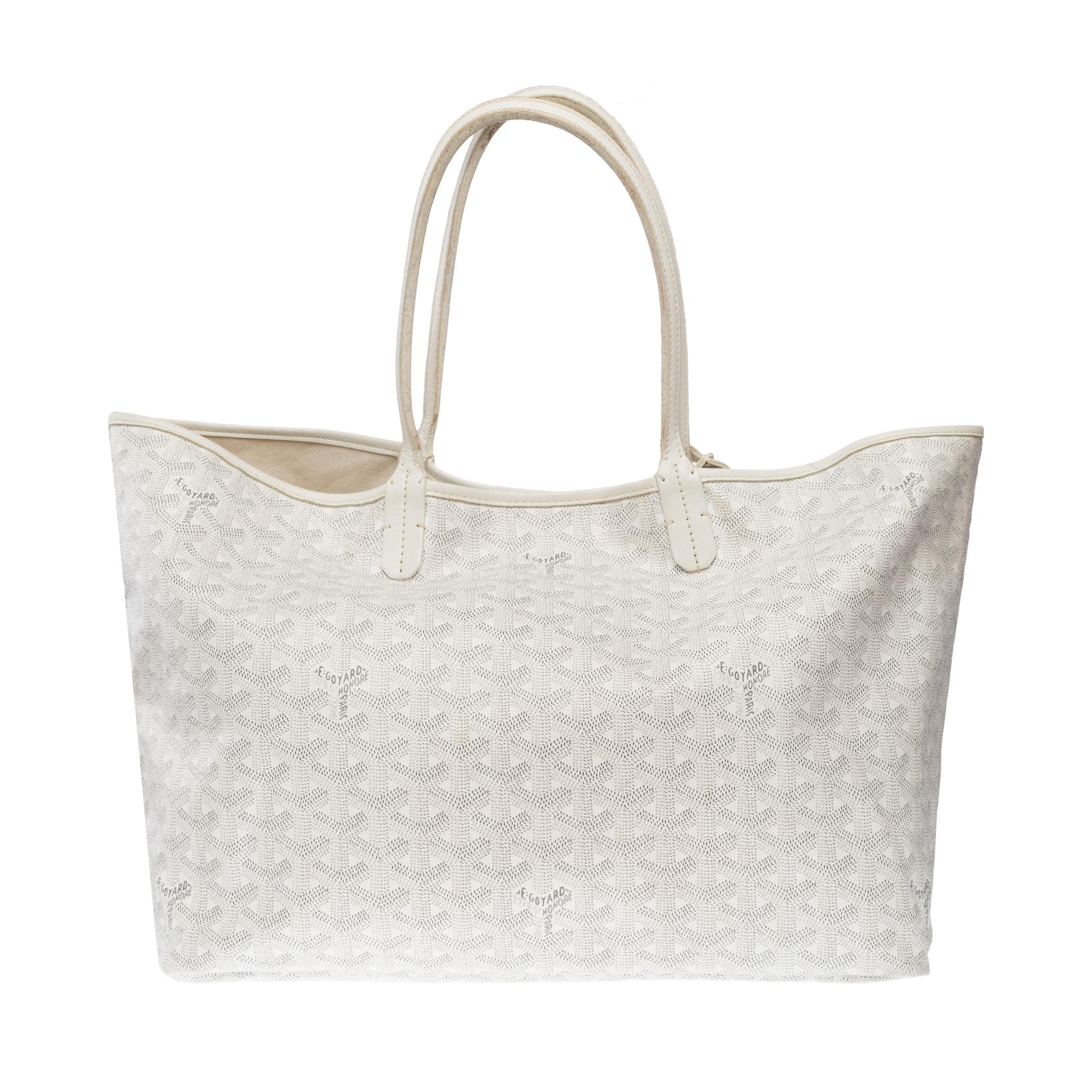 Women's The Coveted Goyard Saint-Louis PM Tote bag in White canvas and leather, SHW