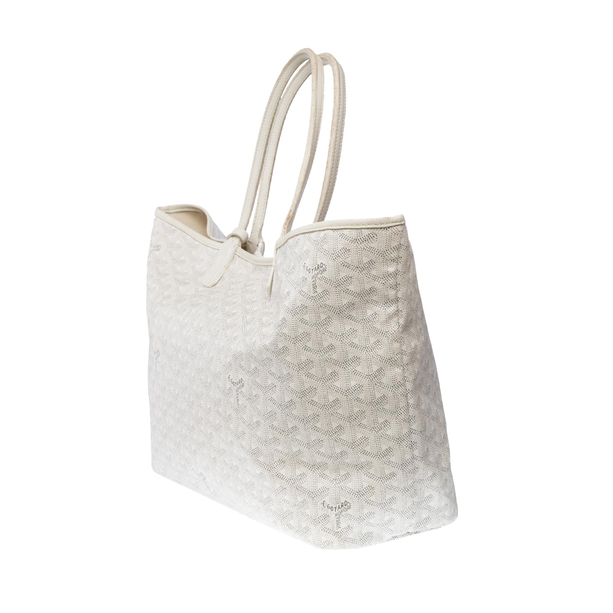 The Coveted Goyard Saint-Louis PM Tote bag in White canvas and leather, SHW 1