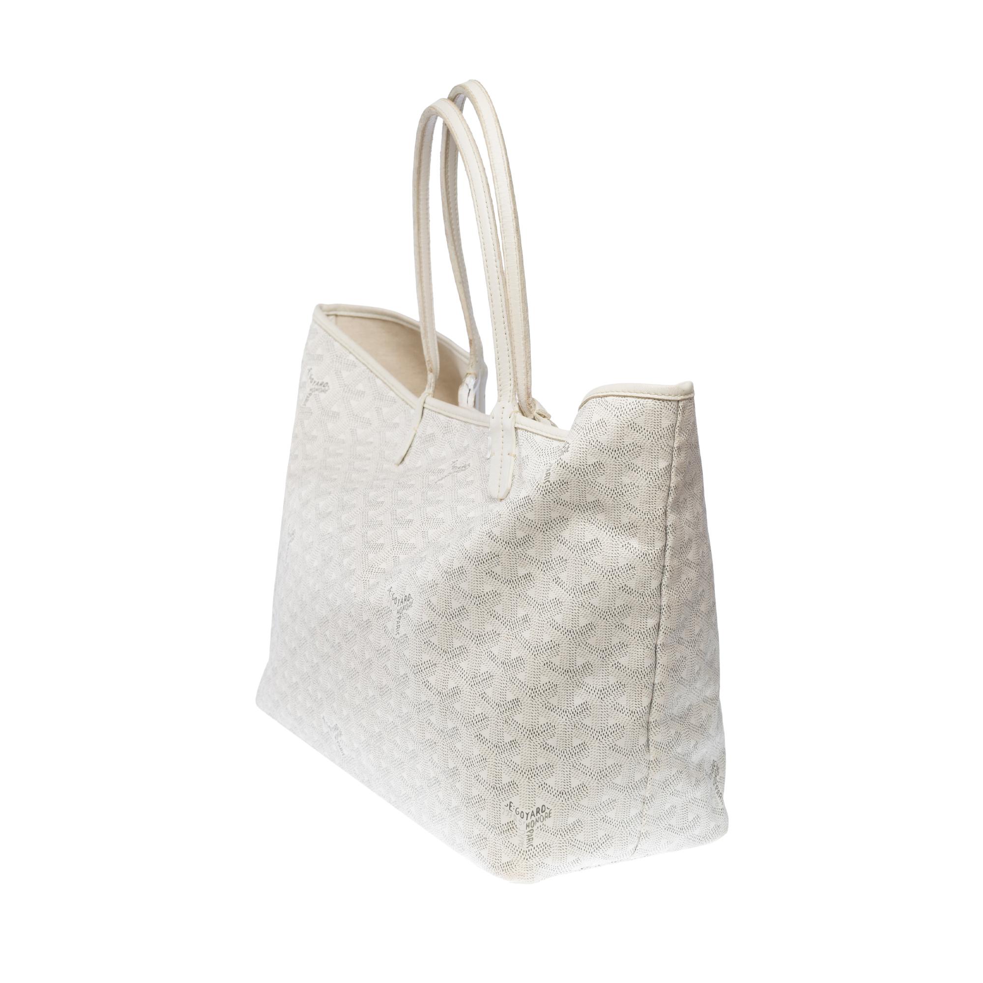 The Coveted Goyard Saint-Louis PM Tote bag in White canvas and leather, SHW 2