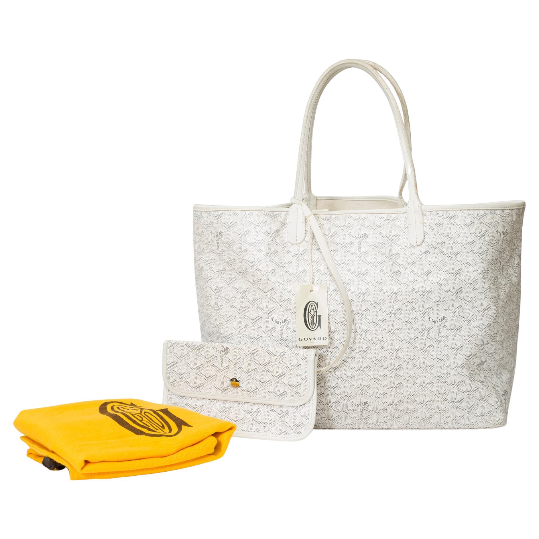 The Coveted Goyard Saint-Louis PM Tote bag in White canvas and leather, SHW For Sale