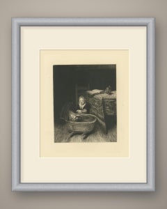 The Cradle after Nicolaes Maes, Antique Dutch Interior Etching, circa 1875