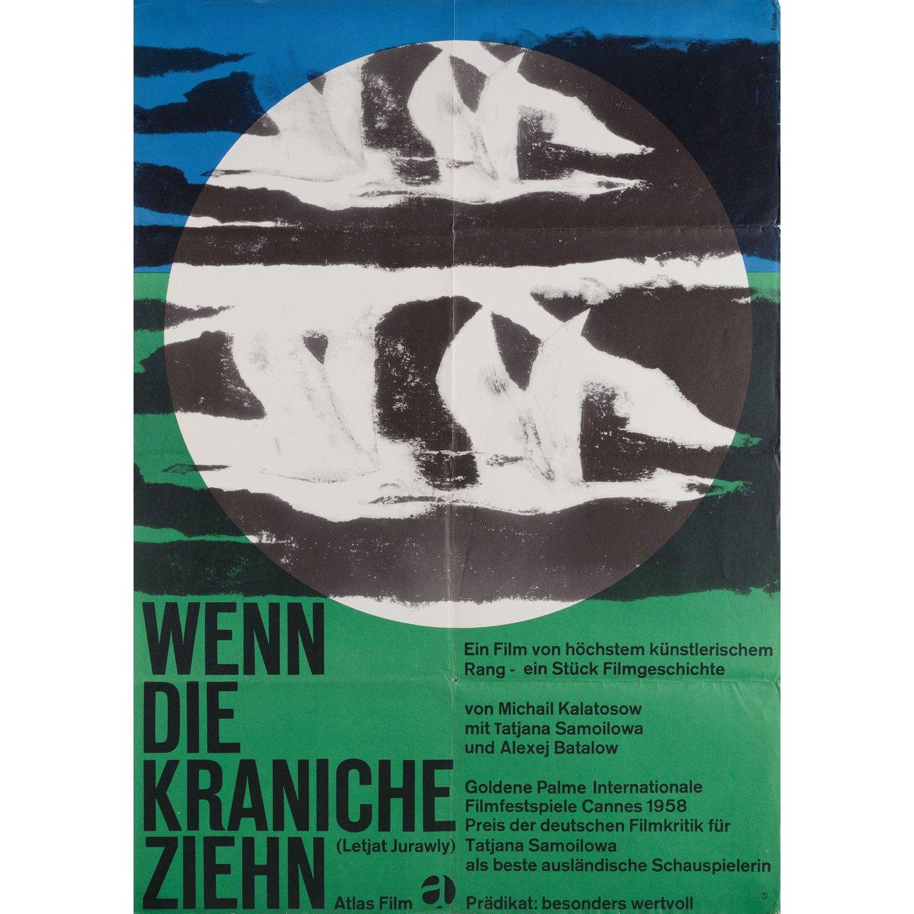 Original 1963 re-release German A1 poster by Karl Oskar Blase for the 1957 film The Cranes are Flying (Letyat zhuravli) directed by Mikhail Kalatozov with Tatyana Samoylova / Aleksey Batalov / Vasiliy Merkurev / Aleksandr Shvorin. Very Good