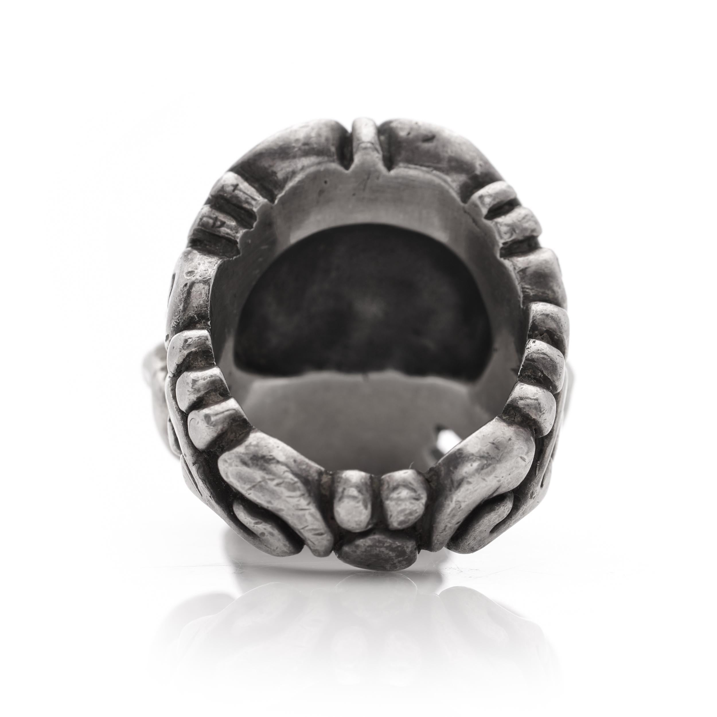 The Crazy Pig Designs sterling silver ' El Muertos ' collection skull ring.  For Sale 1