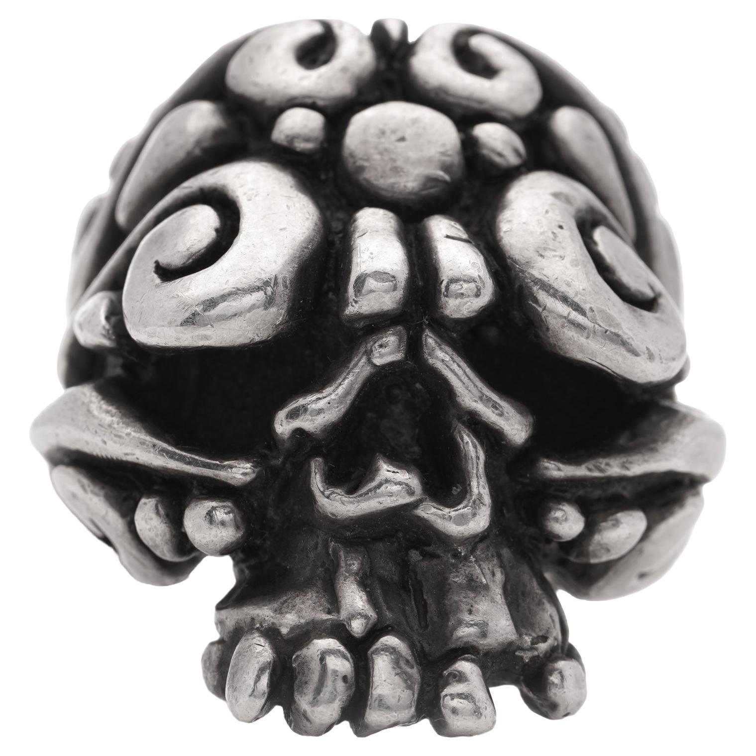The Crazy Pig Designs sterling silver ' El Muertos ' collection skull ring. 