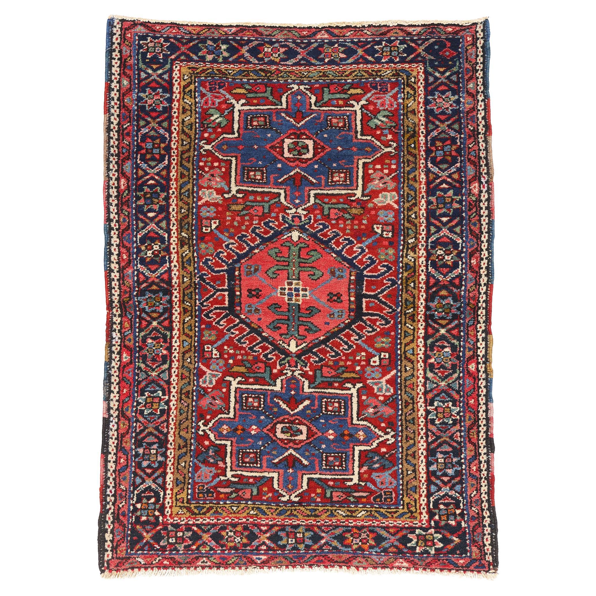 The Crimson Axis: An Antique Persian Karaja Heriz Masterpiece of Prestige