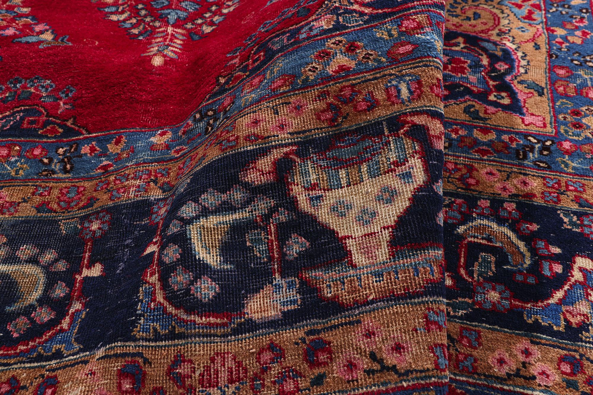 79261 Tappeto persiano vintage Mashhad, 09'09 x 12'01. Capolavoro di nobile maestria e grandezza persiana, questo tappeto vintage di Mashhad in lana annodata a mano offre più di un cimelio: ti invita a entrare in un'eredità di eleganza, simbolismo e