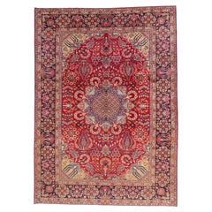 The Crimson Court: A Regal Persian Najafabad Masterpiece of Timeless Elegance