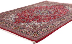 The Crimson Court: A Vintage Persian Qum Rug of Regal Splendor