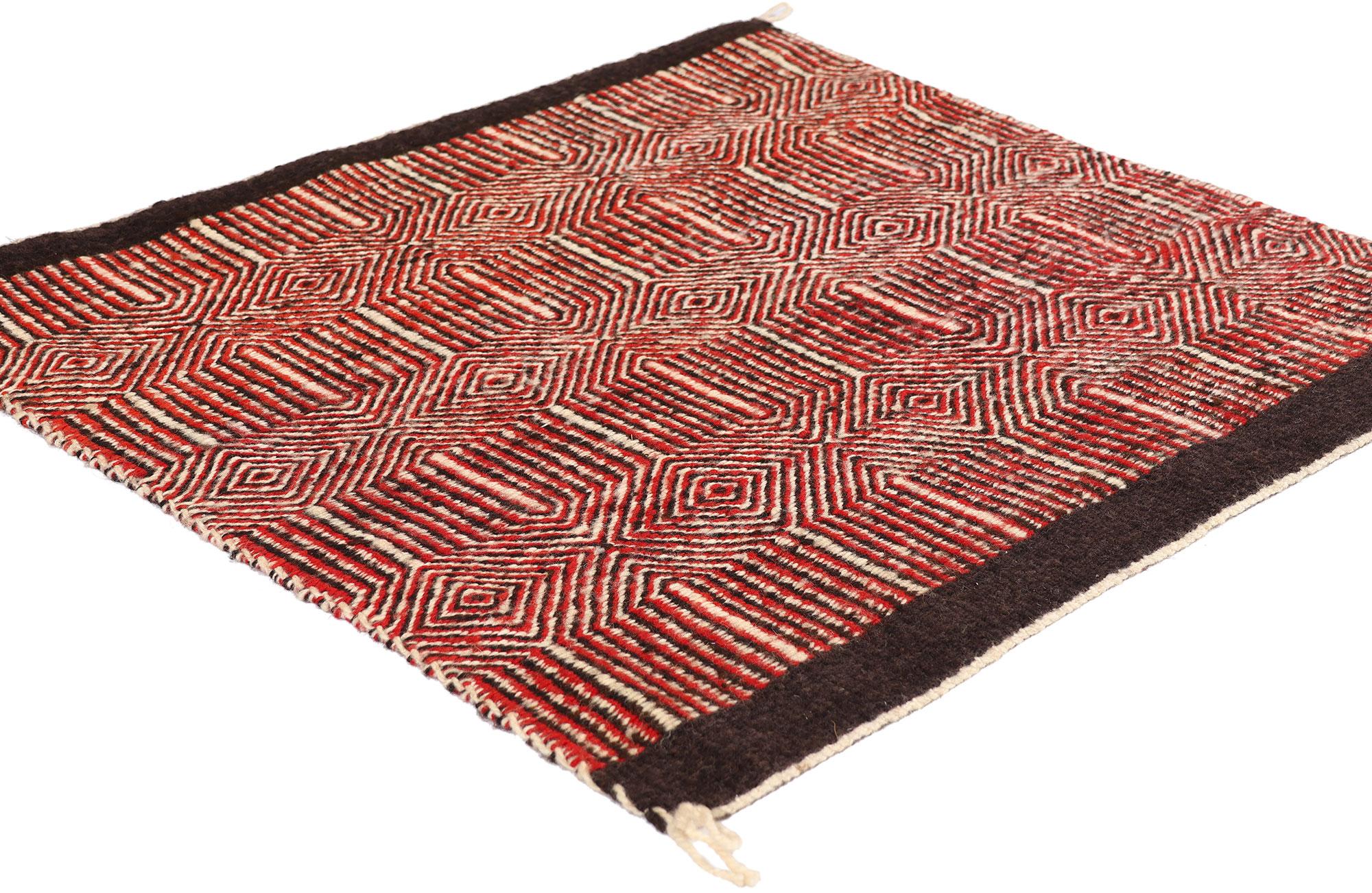 79318 Rare Twill Saddle Blanket of Southwestern Mastery, 02'06 x 02'06. Woven with precision and intention in the high mesas of the American Southwest, this extraordinary handwoven wool textile exemplifies one of the rarest and most technically
