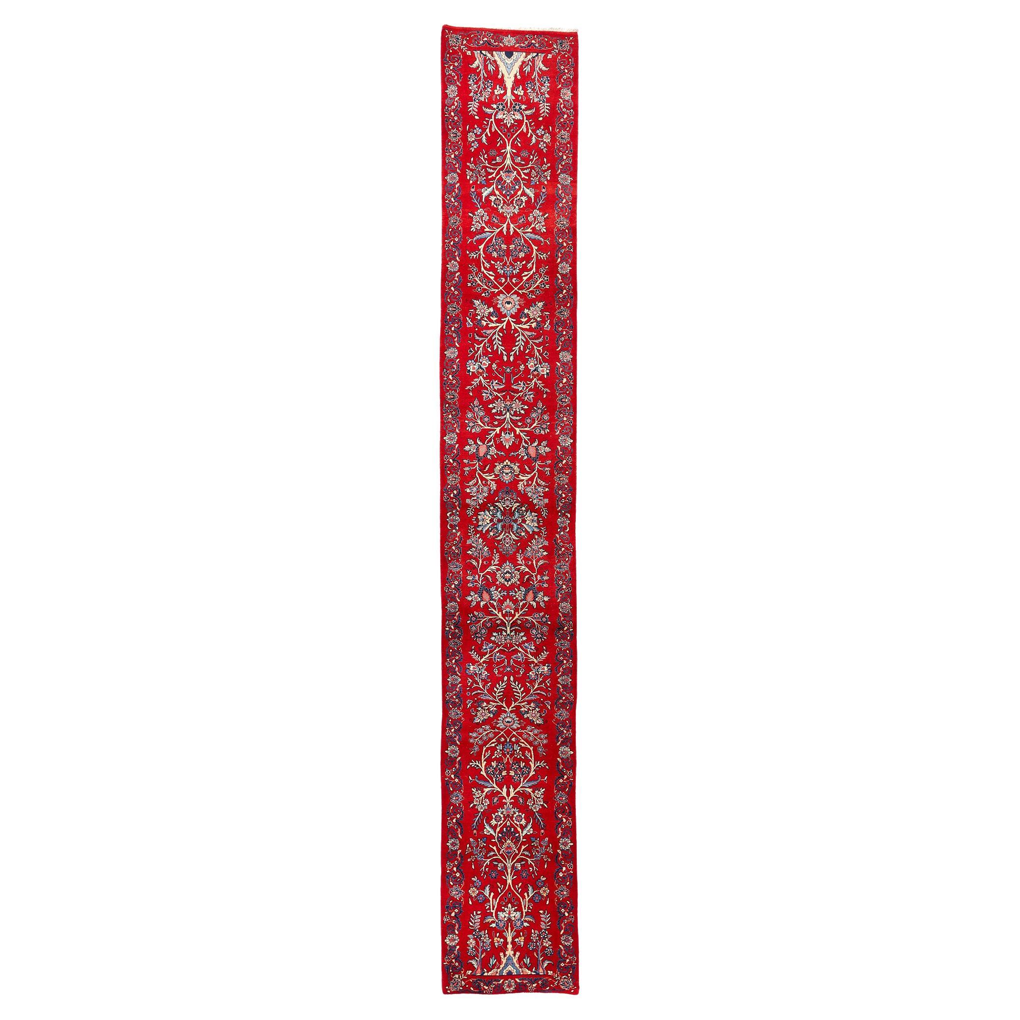The Crimson Garden Promenade: Heirloom Persian Sarouk Masterwork of Noble Grace For Sale
