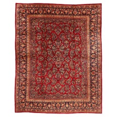 The Crimson Heirloom: Antique Persian Sarouk Masterpiece of Timeless Grandeur