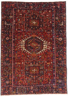The Crimson Legacy: A Vintage Persian Karaja Heriz Rug of Enduring Prestige