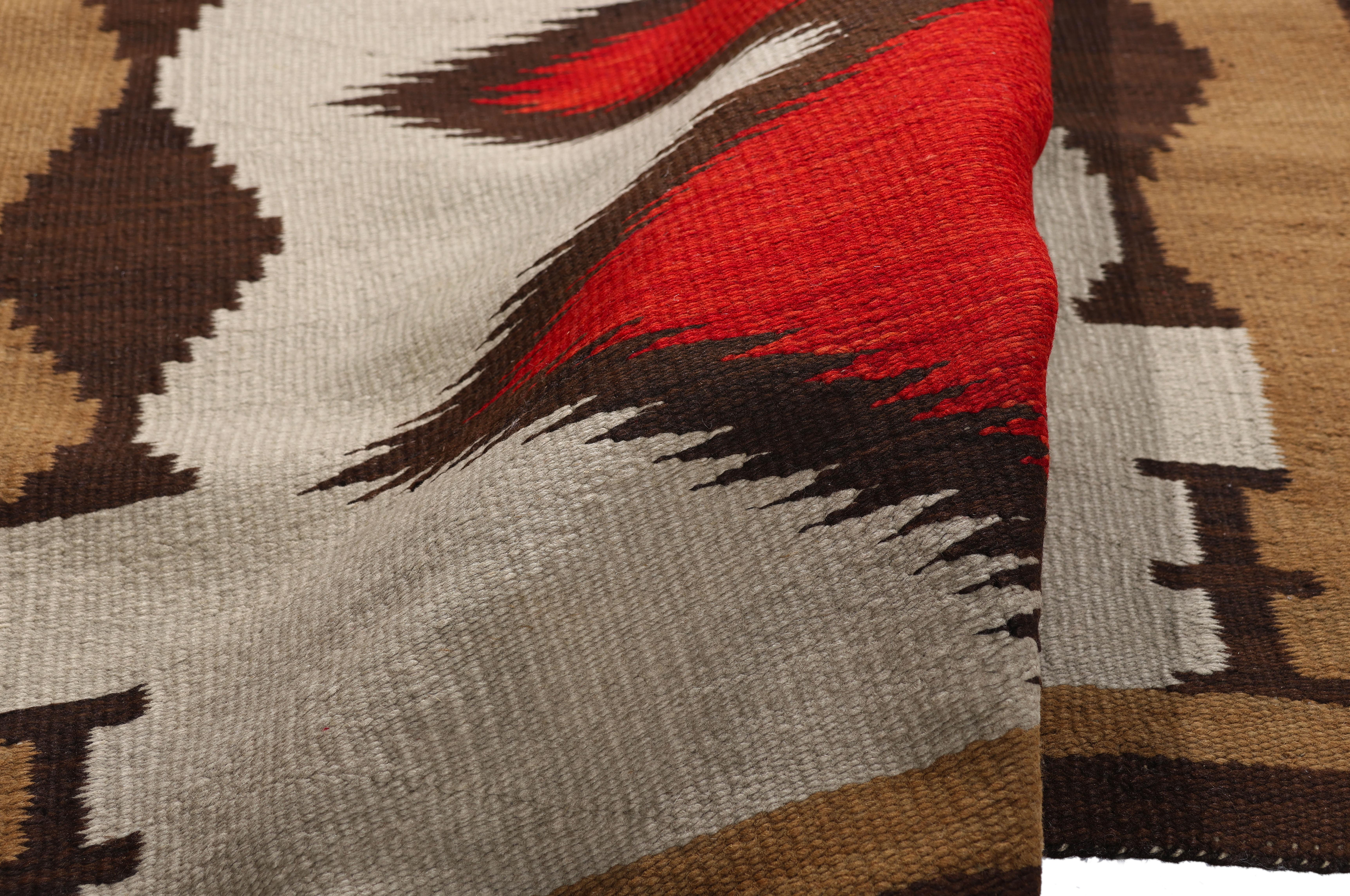 79253 Antiker Southwest Modern Eye Dazzler Teppich, 04'00 x 05'04. Dieser handgewebte antike Eye Dazzler-Teppich aus Wolle, der das ursprüngliche Pulsieren der Erde und des Himmels heraufbeschwört, ist eine Studie in reiner visueller Kraft und