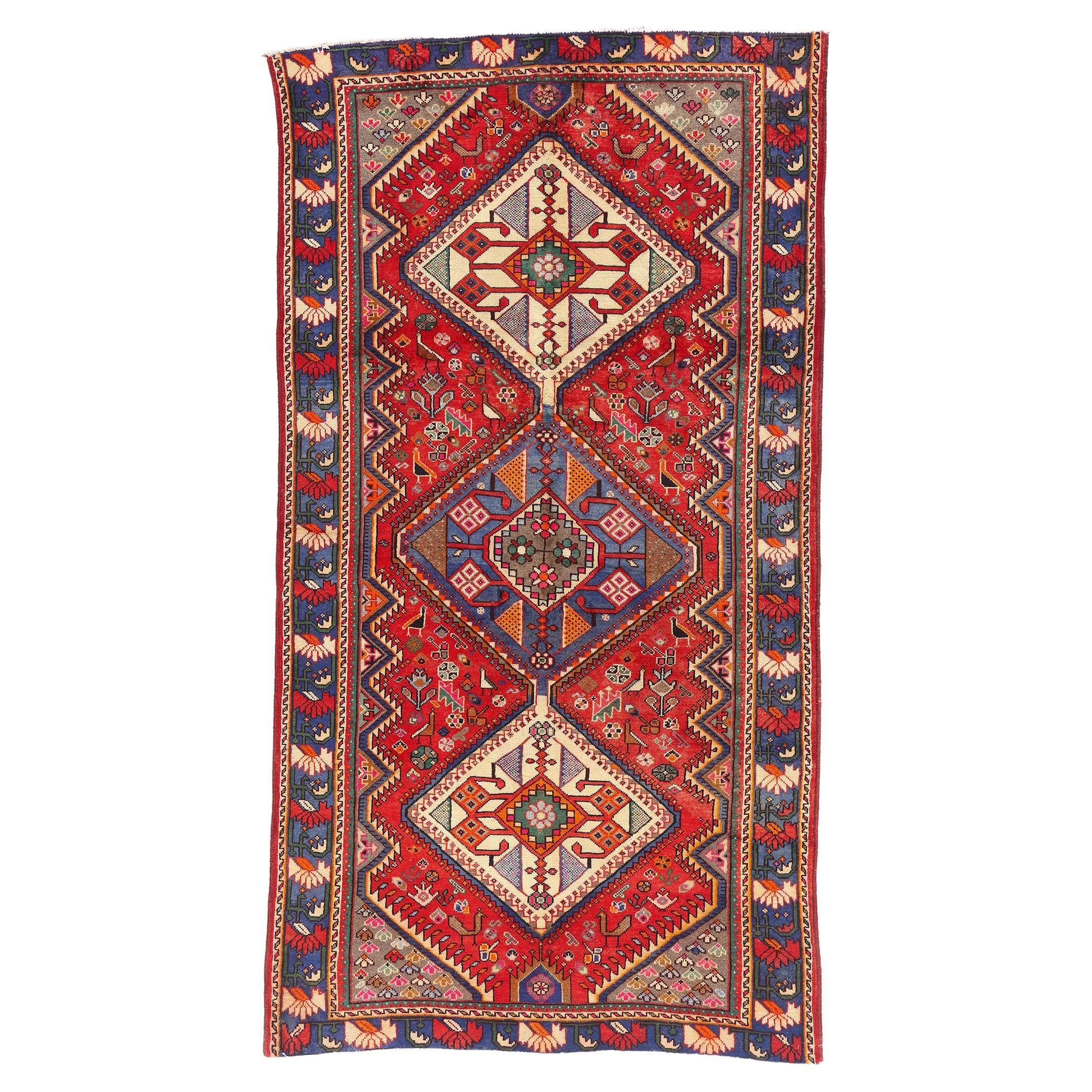 The Crimson Nomad: A Vintage Persian Shiraz Masterpiece of Mythic Symbolism