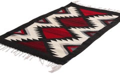 The Crimson & Obsidian Rhythm: A Vintage Zapotec Kilim of Primal Elegance