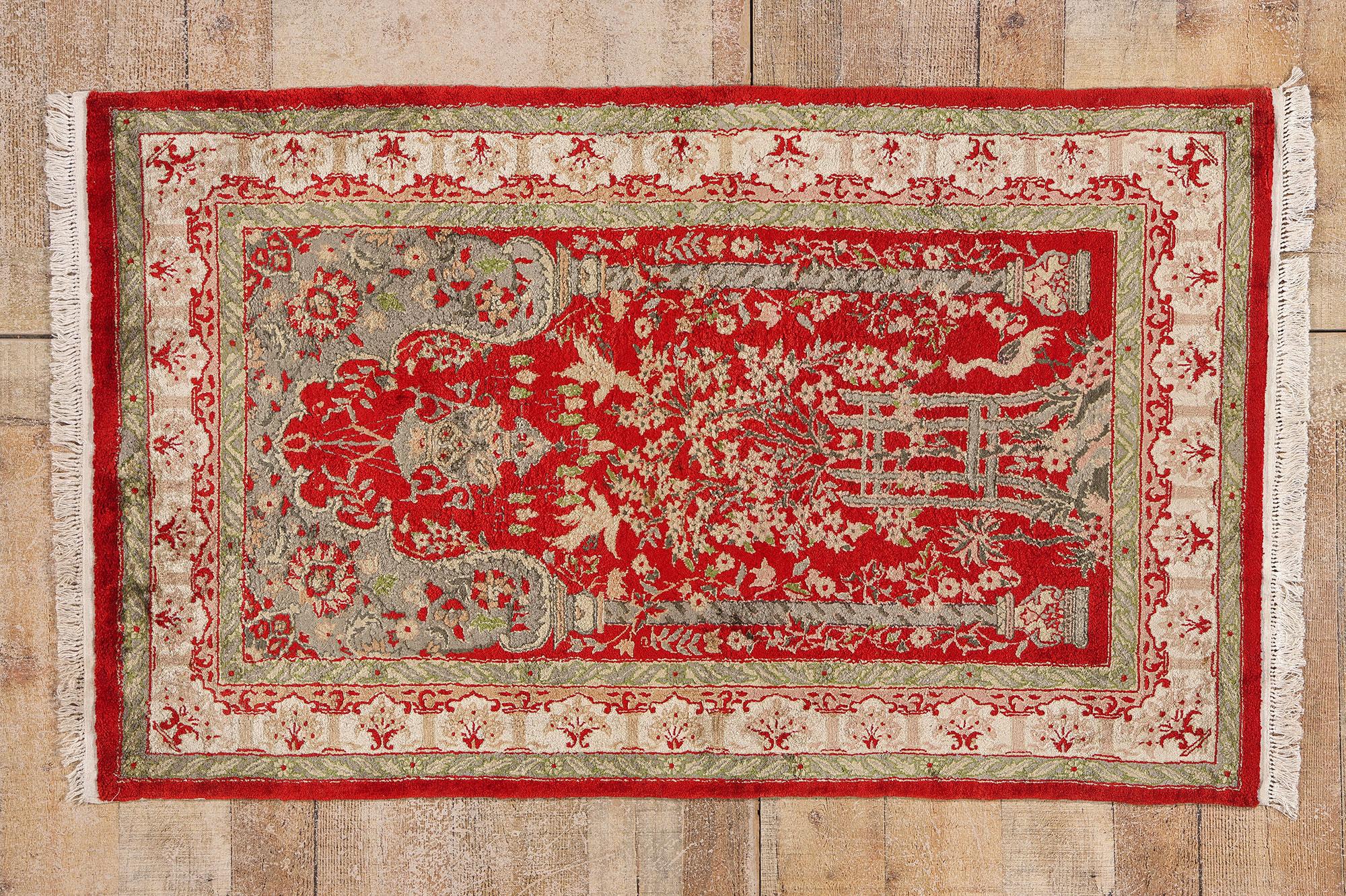The Crimson Sanctuary: A Persian Hereke Masterpiece of Devotion and Distinction For Sale 2