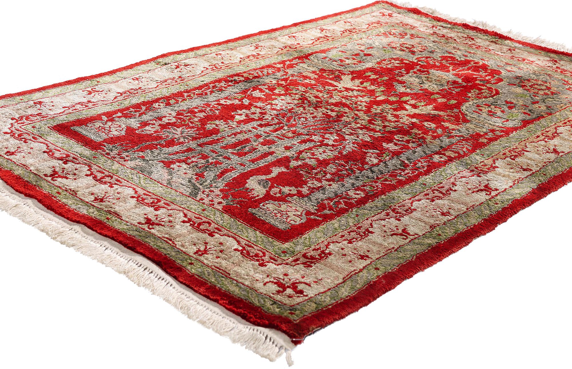 61409 Vintage Turkish Hereke Prayer Rug, 02'10 x 04'08. Step into a realm of cultivated luxury with this hand-knotted wool Persian Hereke prayer rug—a piece that radiates refinement, artistry, and the quiet prestige of a textile woven for the most