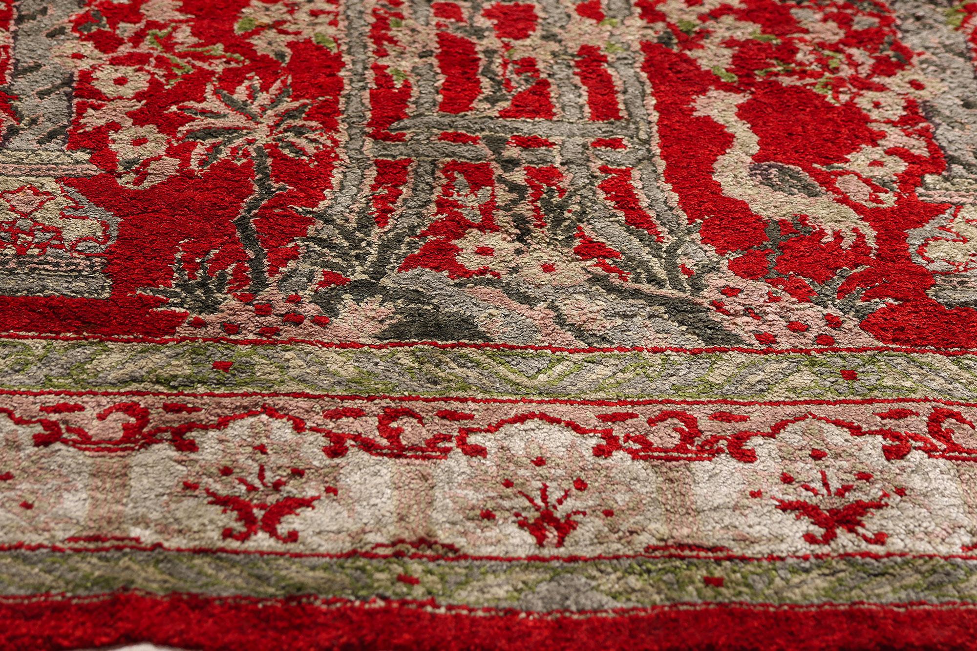 Hand-Knotted The Crimson Sanctuary: A Persian Hereke Masterpiece of Devotion and Distinction For Sale