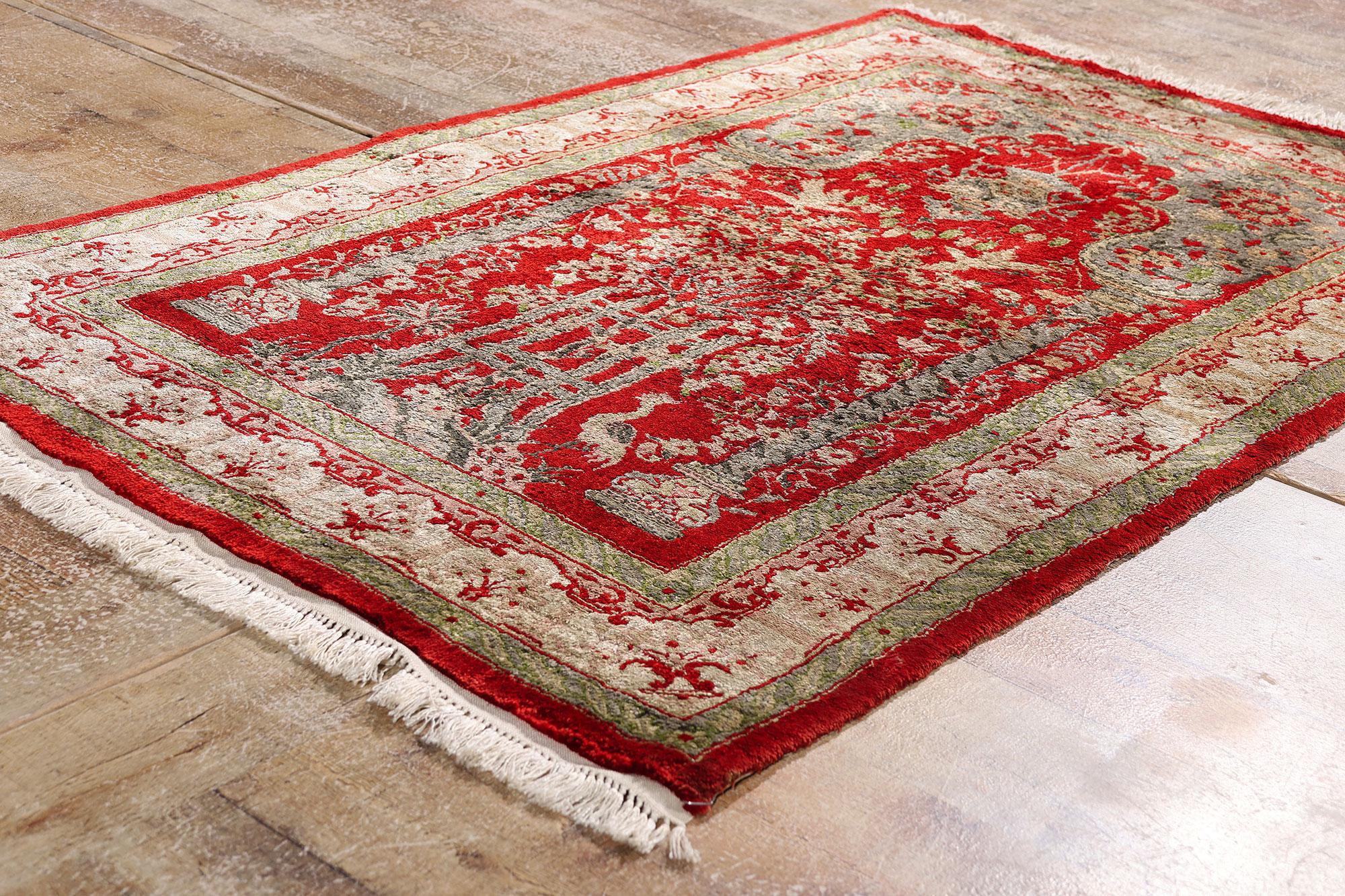 Wool The Crimson Sanctuary: A Persian Hereke Masterpiece of Devotion and Distinction For Sale