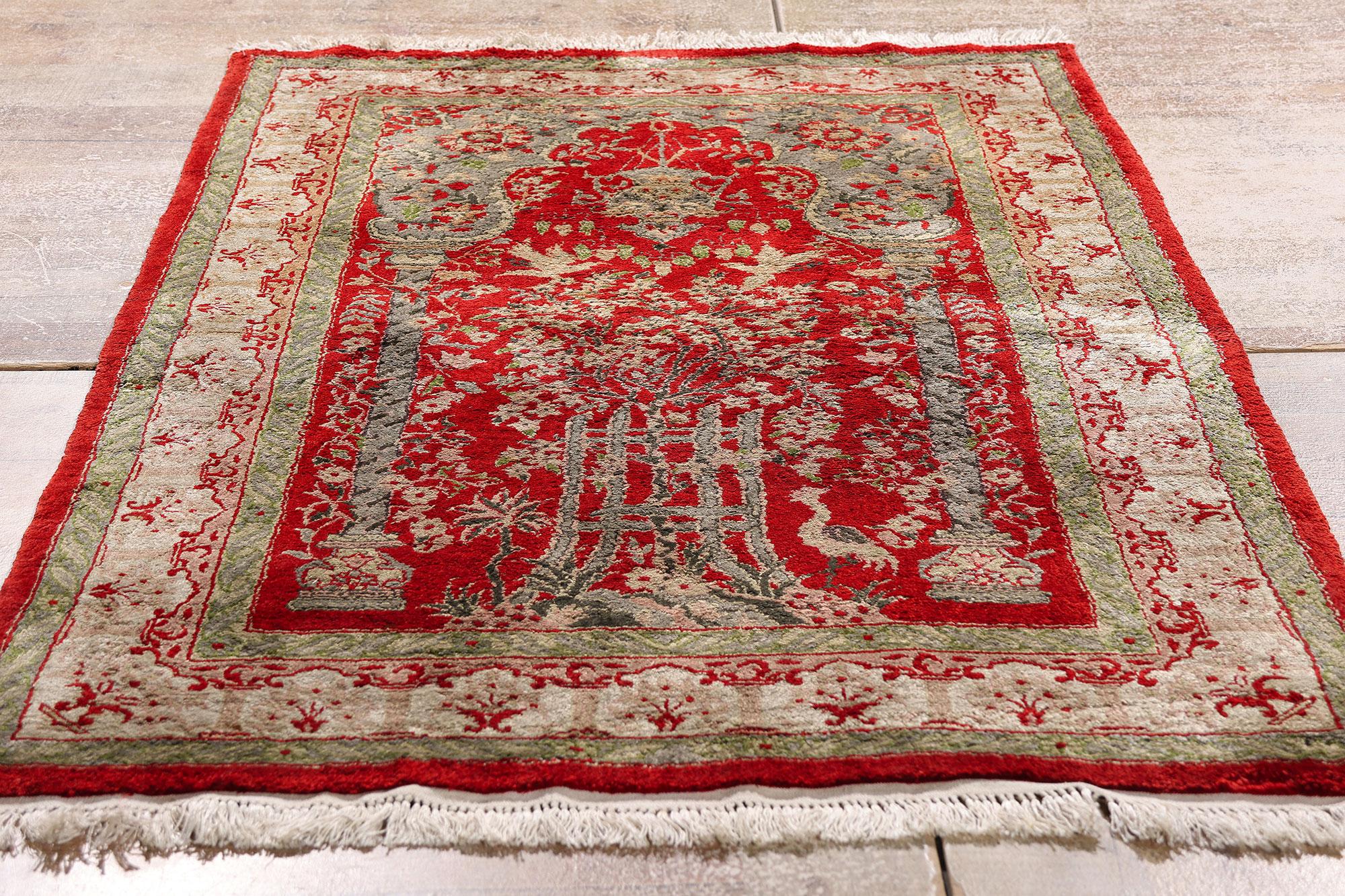 The Crimson Sanctuary: A Persian Hereke Masterpiece of Devotion and Distinction For Sale 1