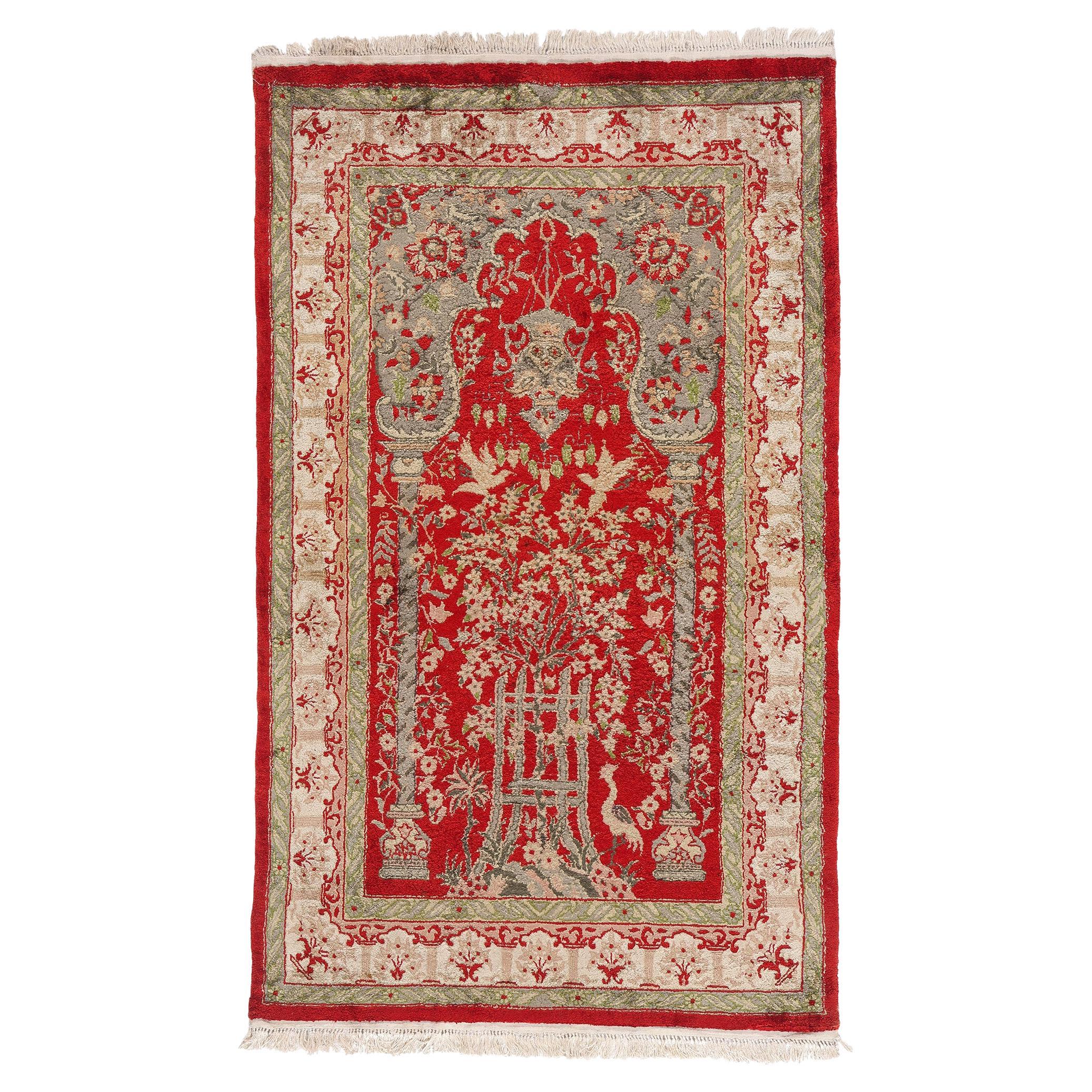 The Crimson Sanctuary: A Persian Hereke Masterpiece of Devotion and Distinction For Sale