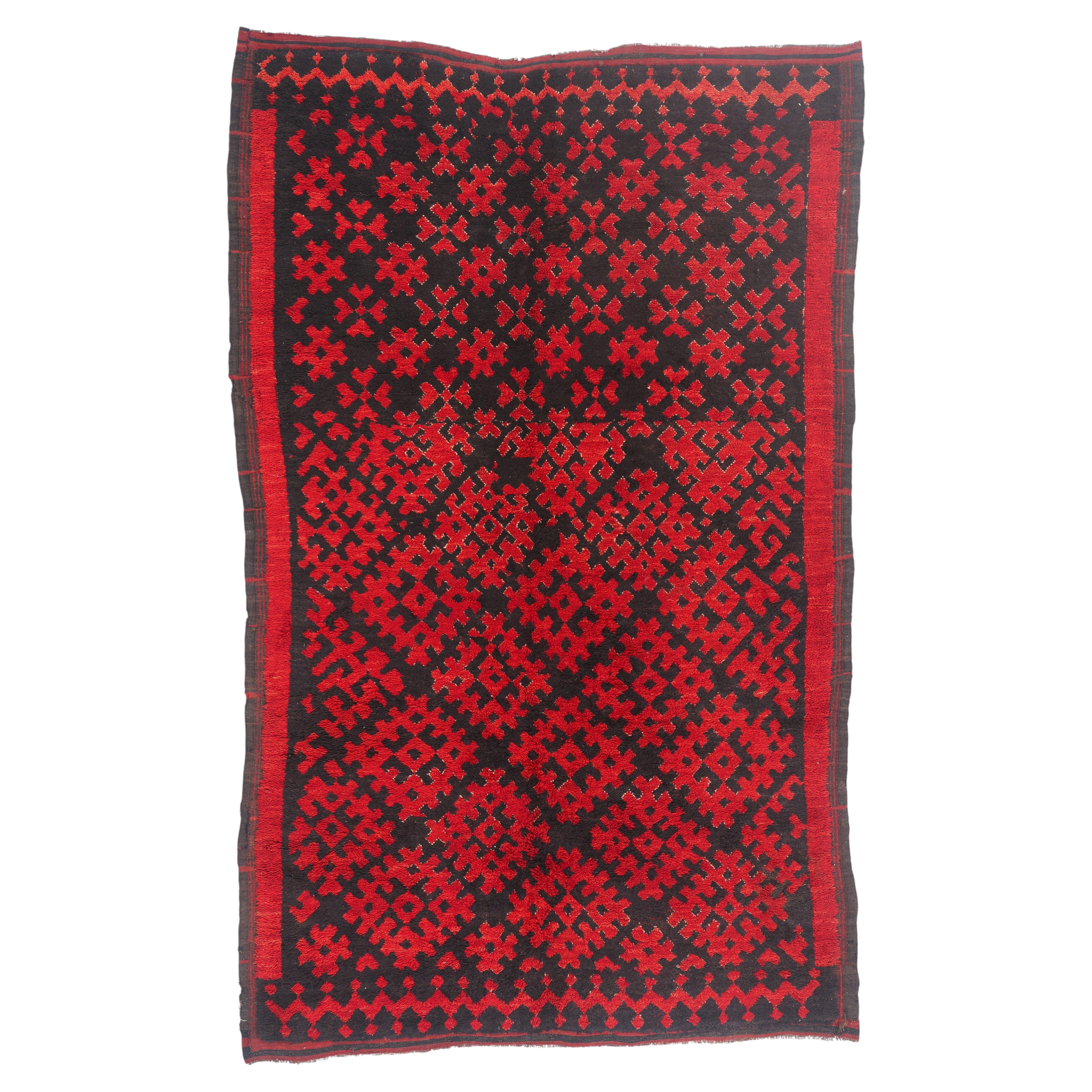 The Crimson Sanctuary: A Vintage Talsint Moroccan Masterpiece of Tribal Harmony For Sale