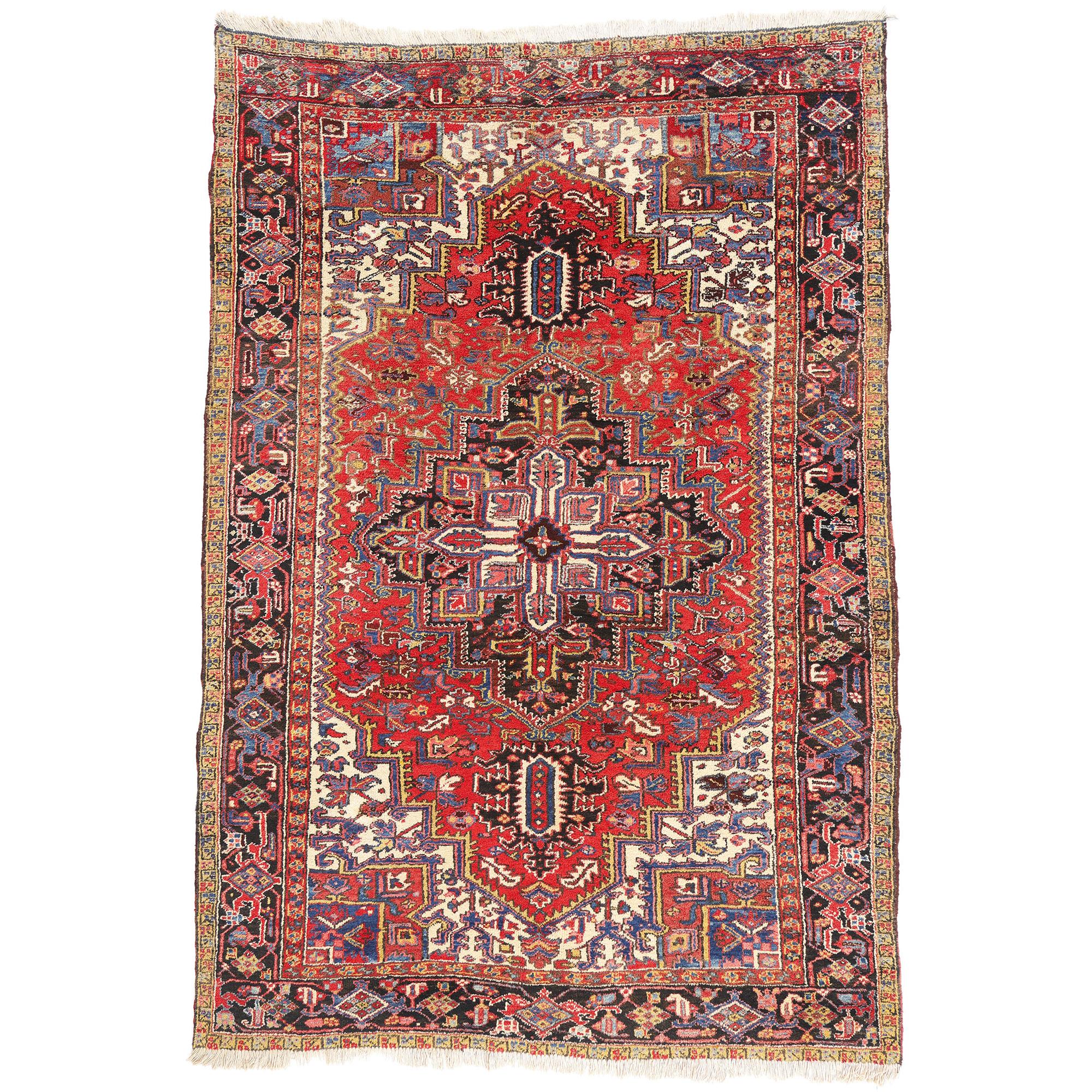 The Crimson Sovereign: An Antique Persian Heriz Masterpiece of Monumental Power