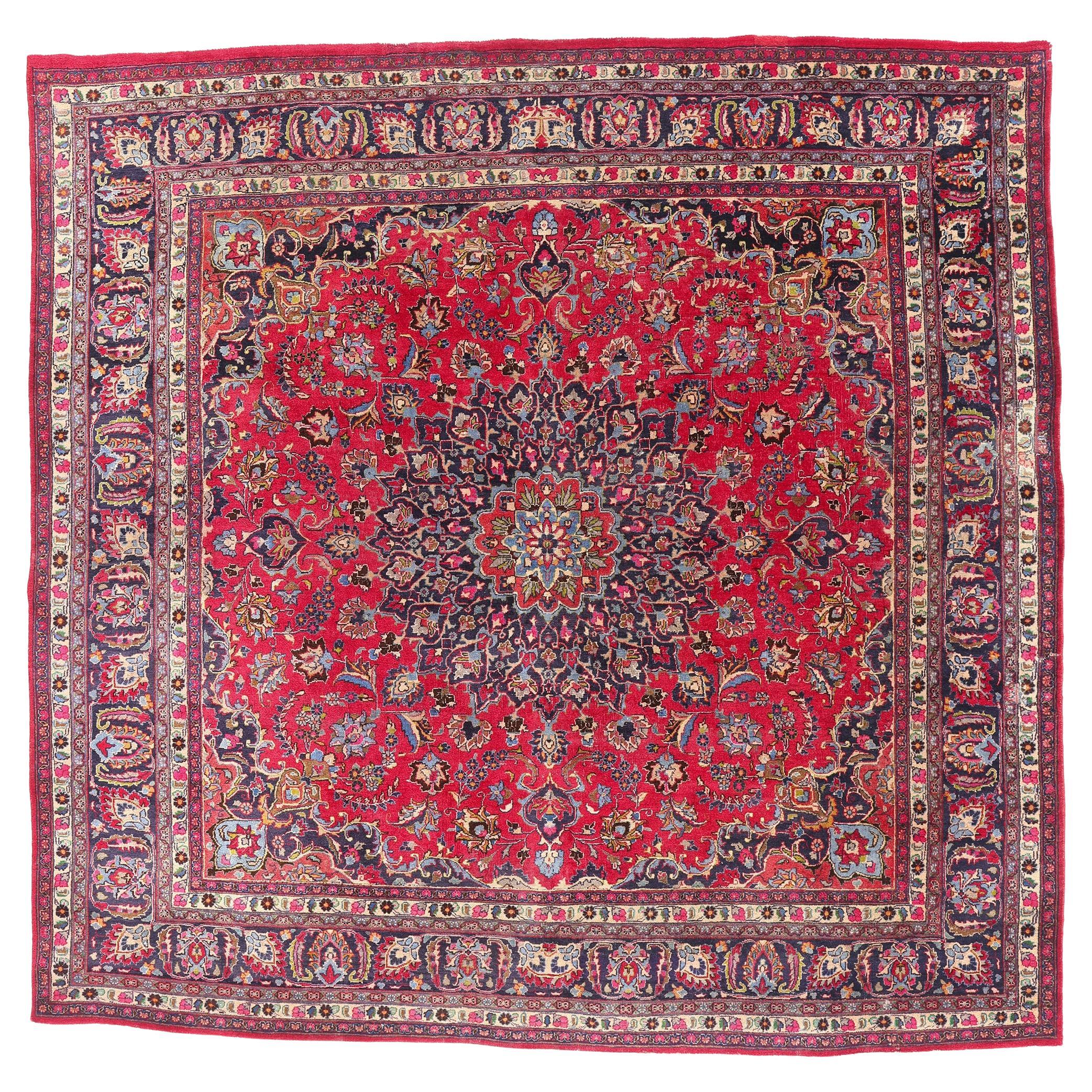 The Crimson Sovereign: Antique Persian Mashhad Masterpiece of Courtly Splendor