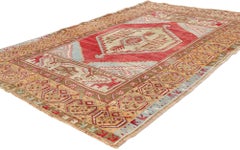 Il Talismano Cremisi: Un capolavoro turco vintage di Oushak dal potere ancestrale