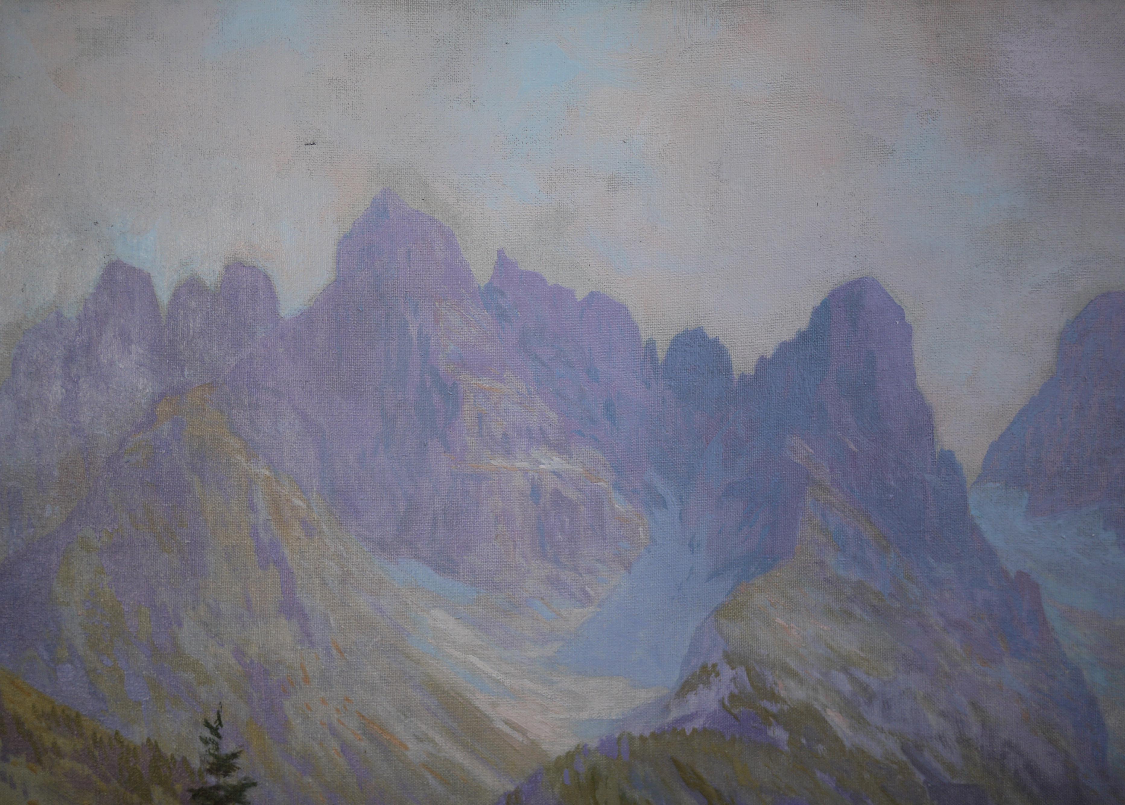 German Monte Cristallo, Oil on Canvas Dolomites Mountain Landscape Painting, 1920