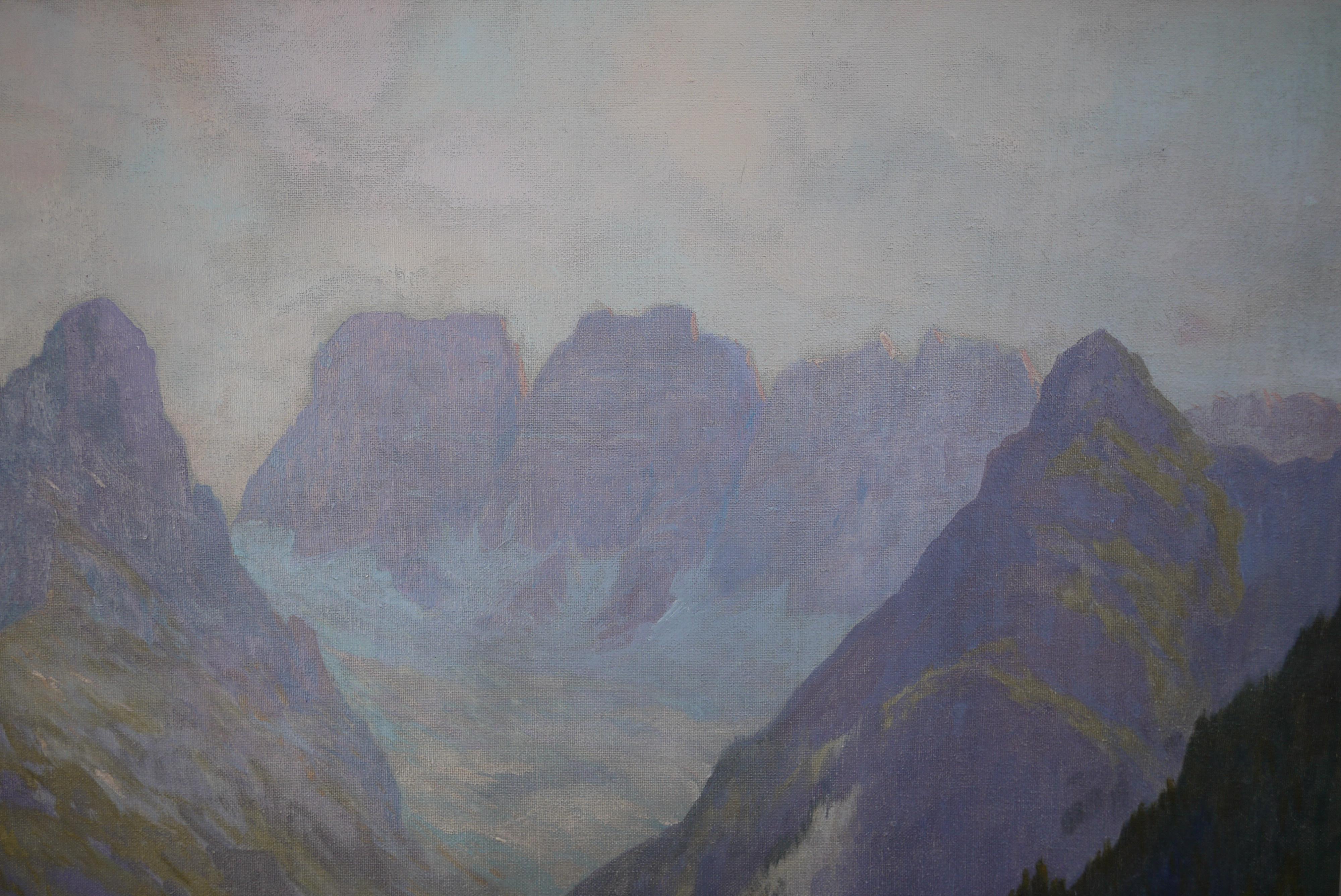 Monte Cristallo, Oil on Canvas Dolomites Mountain Landscape Painting, 1920 In Good Condition In Albignasego, IT