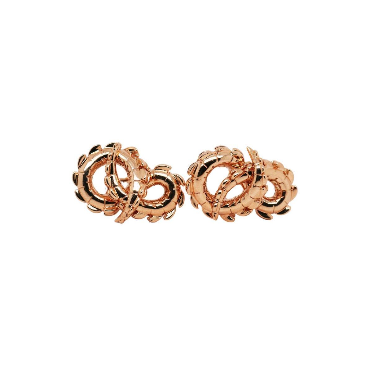 Artist Crocodile Tail Earrings in 18ct Rose Gold For Sale